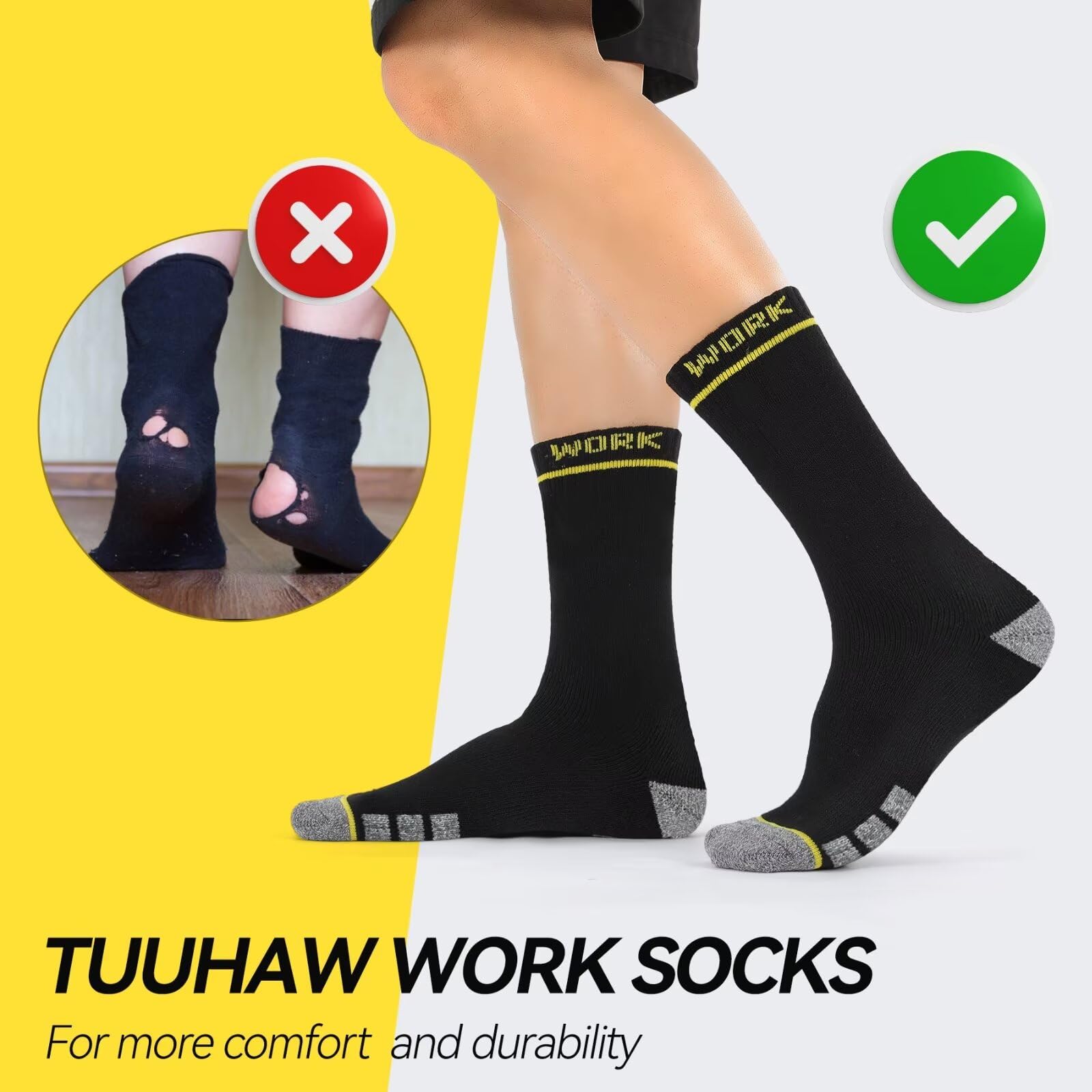 TUUHAW Calze da Lavoro Uomo 10 Paia Lunghe Calzini Uomo Donna Invernali Cotone Calzini Spugna Sportive Work Socks, OEKO-TEX Standard 100