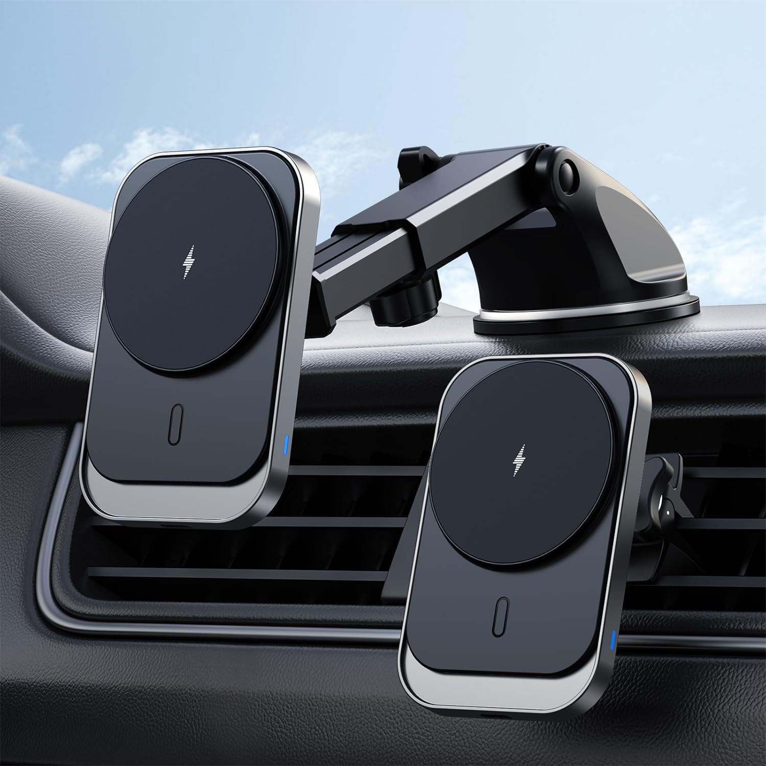 Hinyx Car Phone Holder Wireless Charger, 15W Fast Charging for Car Charger MagSafe