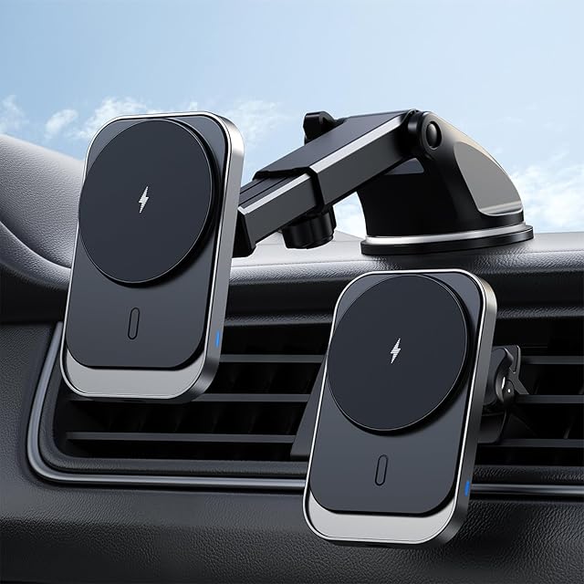 Hinyx Car Phone Holder Wireless Charger, 15W Fast Charging for Magnetic Car Charger Mag-Safe Charger Car Mount Compatible with iPhone15/14/13/12 Series Mag-Safe/Magnetic Cases(QC 3.0 Car Charger)