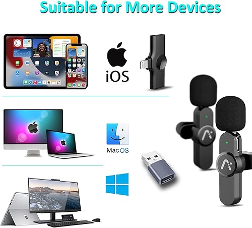 Miniatura 2 de Micrófono de solapa inalámbrico para iPhone15, micrófono inalámbrico con clip, micrófono inalámbrico con clip A3D, para iPhone, iPad, computadora,