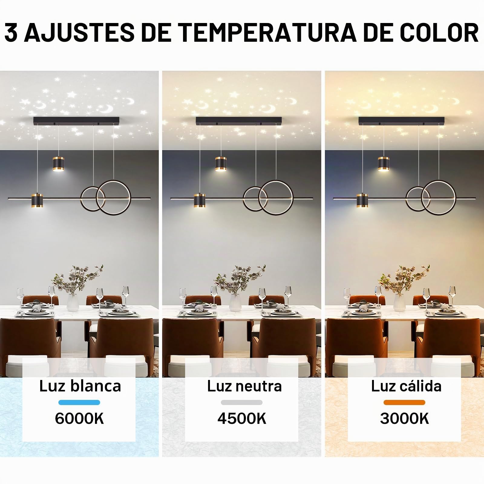 Lámpara Colgante LED Moderna, L100CM Negro | Regulable Lamparas de Techo Comedor Colgante LED con Mando a Distancia/APP, para Cocina, Sala de estar, Comedor