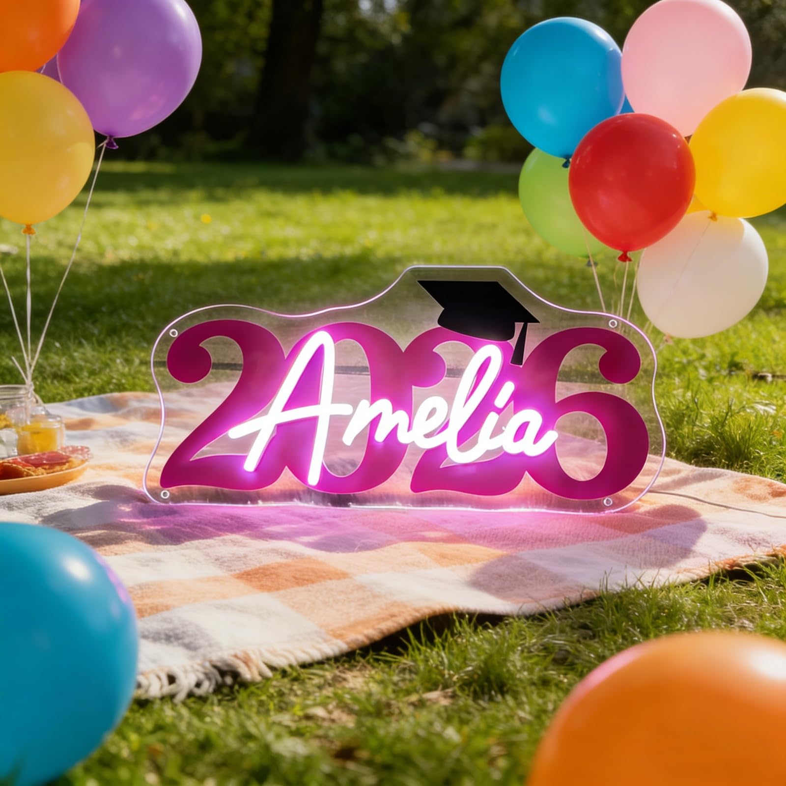 Custom Name 2026 Graduation Neon Sign Personalized LED Grad Cap Light for Bedroom Wall Decor Class of 2026 Graduation Party Backdrop Customizable Graduation Gift