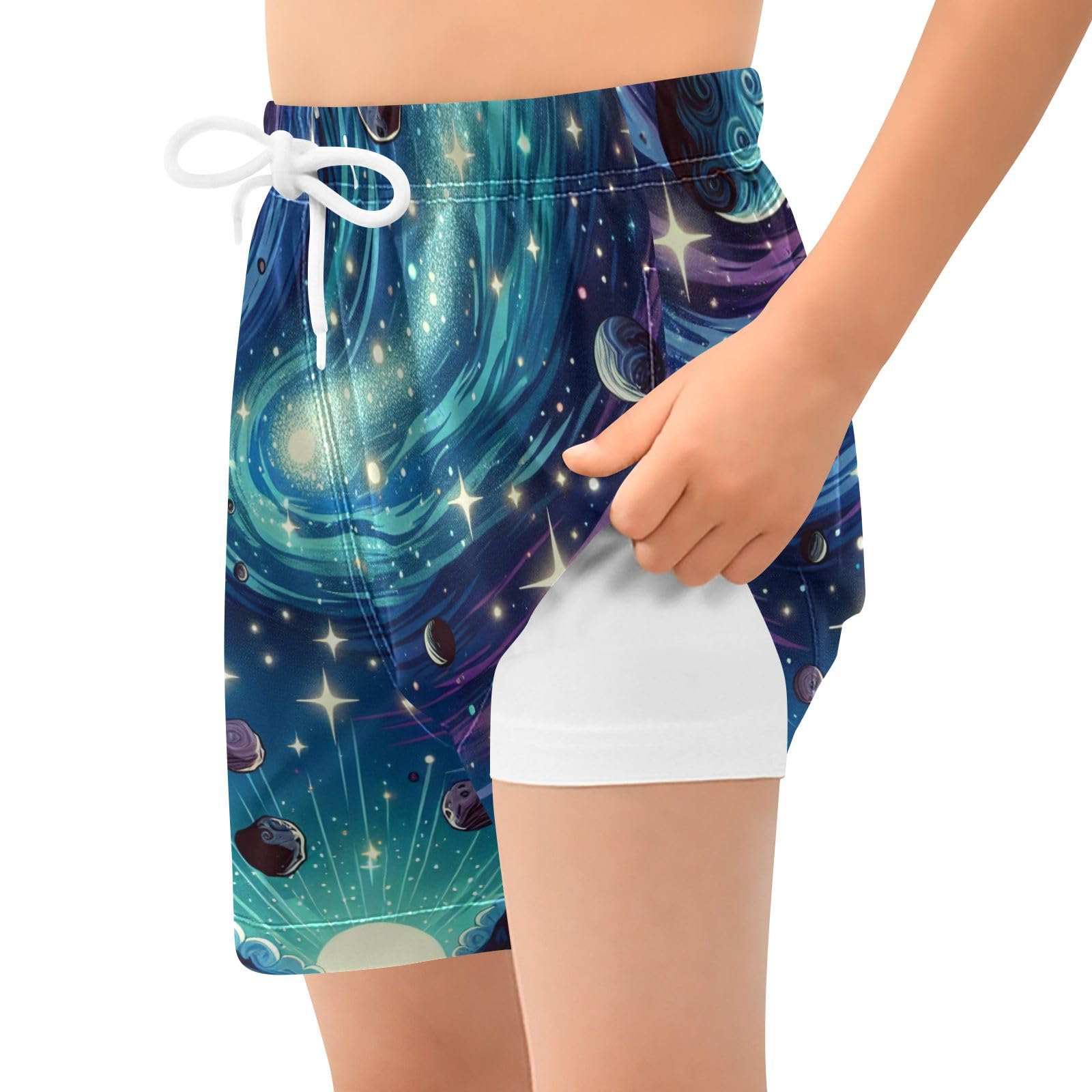 YANENDIE Boy Swim Trunks with Compression Liner Beautiful Starry Sky Boys Swim Shorts Quick Dry Beach Shorts