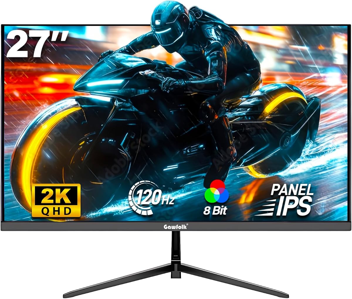 Gaming Monitor 27 inch QHD IPS, PC Screen 120Hz 2K (2560×1440P), Ultra-Thin Zero Frame Computer Display for Home Office Business, DP, HDMI, Wall-Mounted