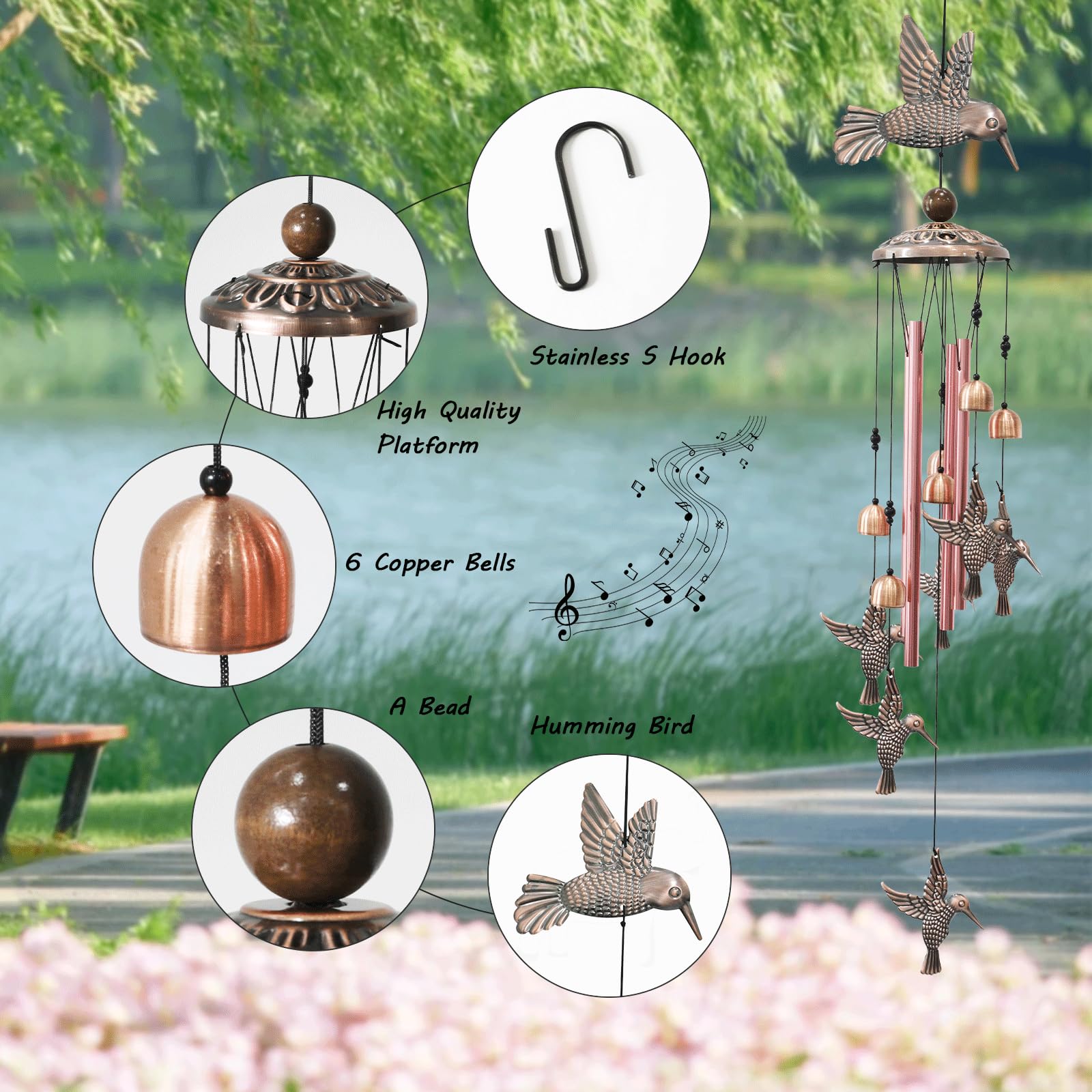 Campanelli Vento Colibrì In Alluminio - Decorazione Per Giardino, Balcone, 75cm, Suono Rilassante - Foto 11