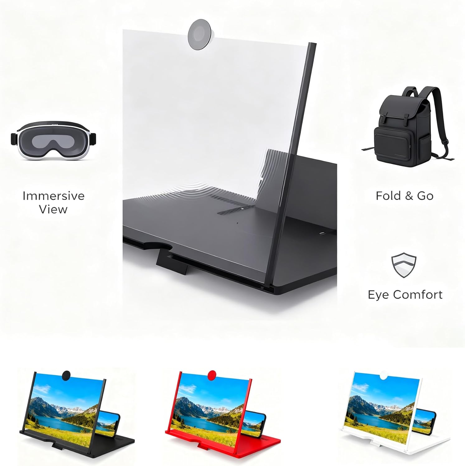 High Def Big Screen Phone Magnifier, Portable Screen Magnifier, Foldable Phone Magnifying Display, Unique Gifts for Visually Impaired, Elderly, Travel (Black,14")