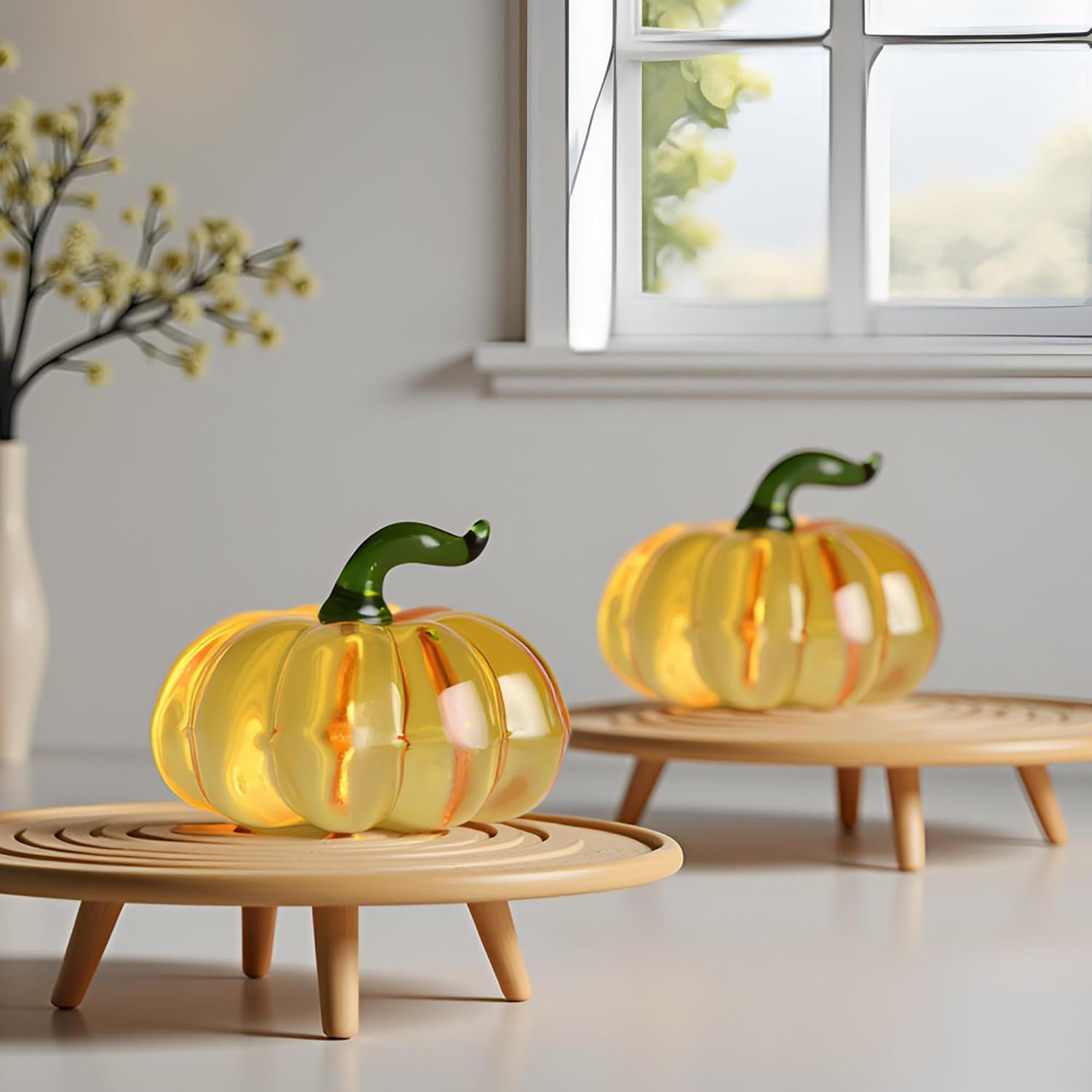 Glass Pumpkin Figurines Collectibles for Halloween Thanksgiving Christmas, Hand Blown Glass Crystal Pumpkin Paperweight, Fall Harvest Pumpkins Decoration for Home - Image 2