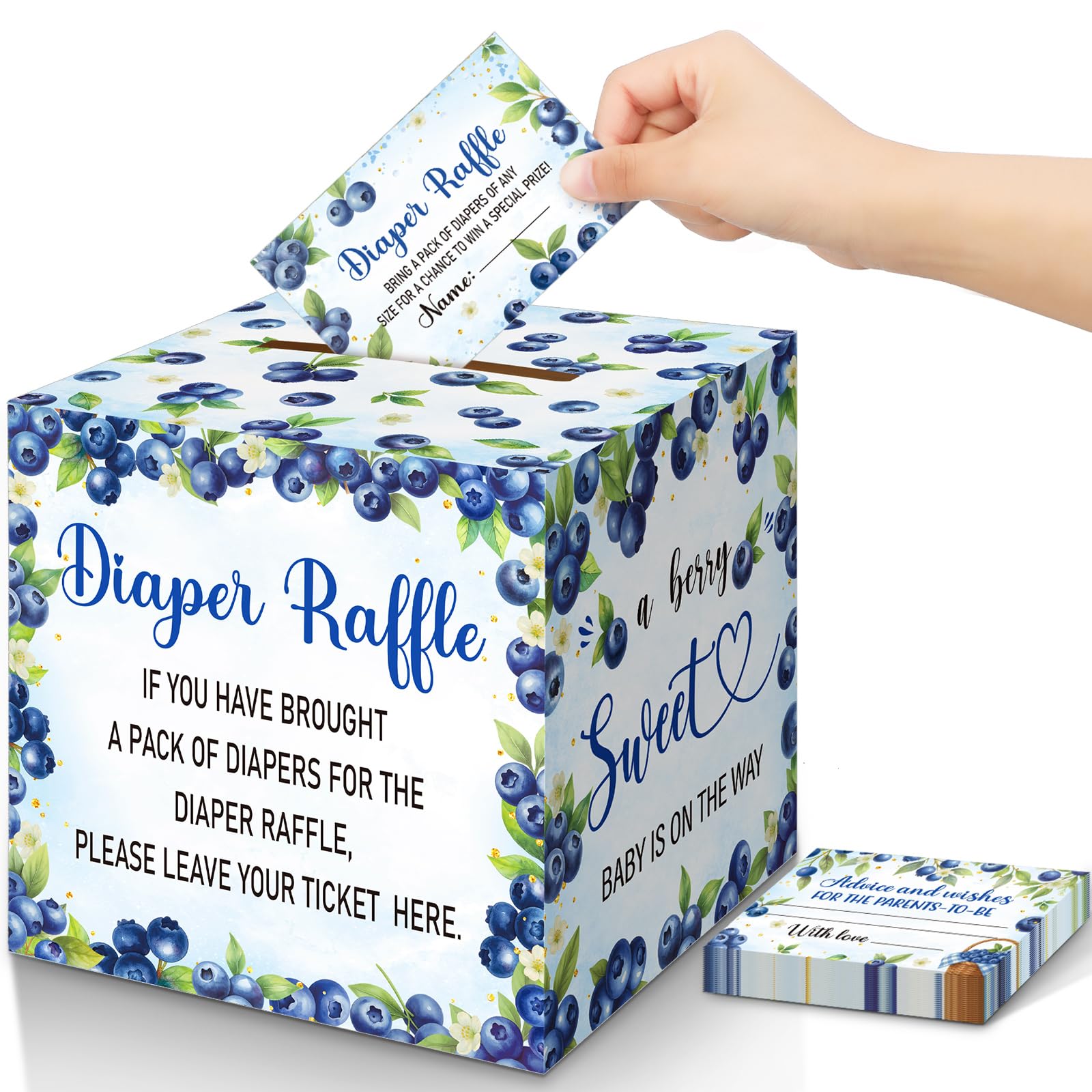 Teling 51 Pieces Diaper Raffle Tickets with Card Box,A Berry Sweet Baby Is on the Way