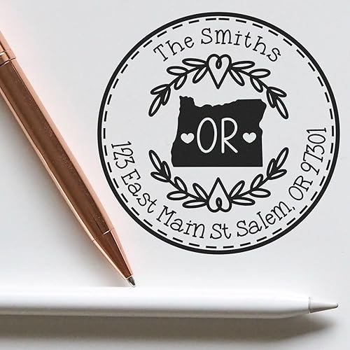 Miniatura 244 de Round State Love - Sello de dirección de devolución para Texas, uso con almohadilla de sello, mango de madera, sello de dirección de Texas