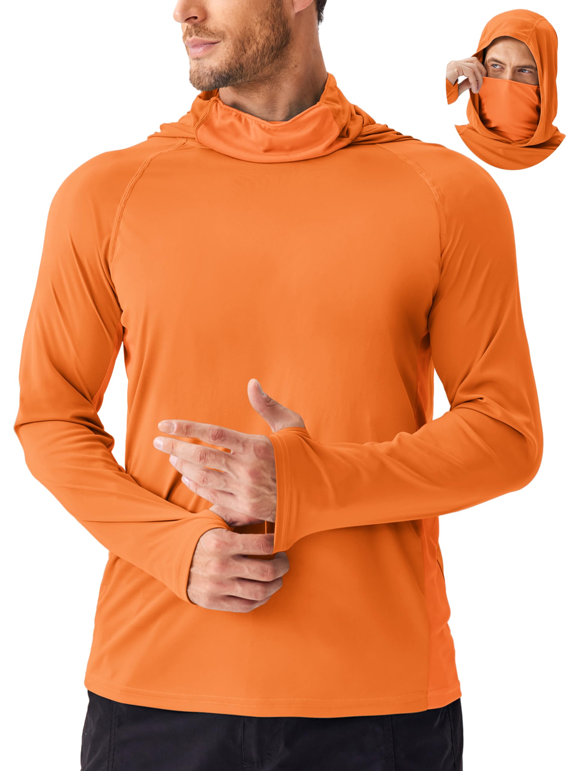 PINSPARK UPF 50+ Sun Hoodie Long Sleeve Fishing Shirts for Men with Mask