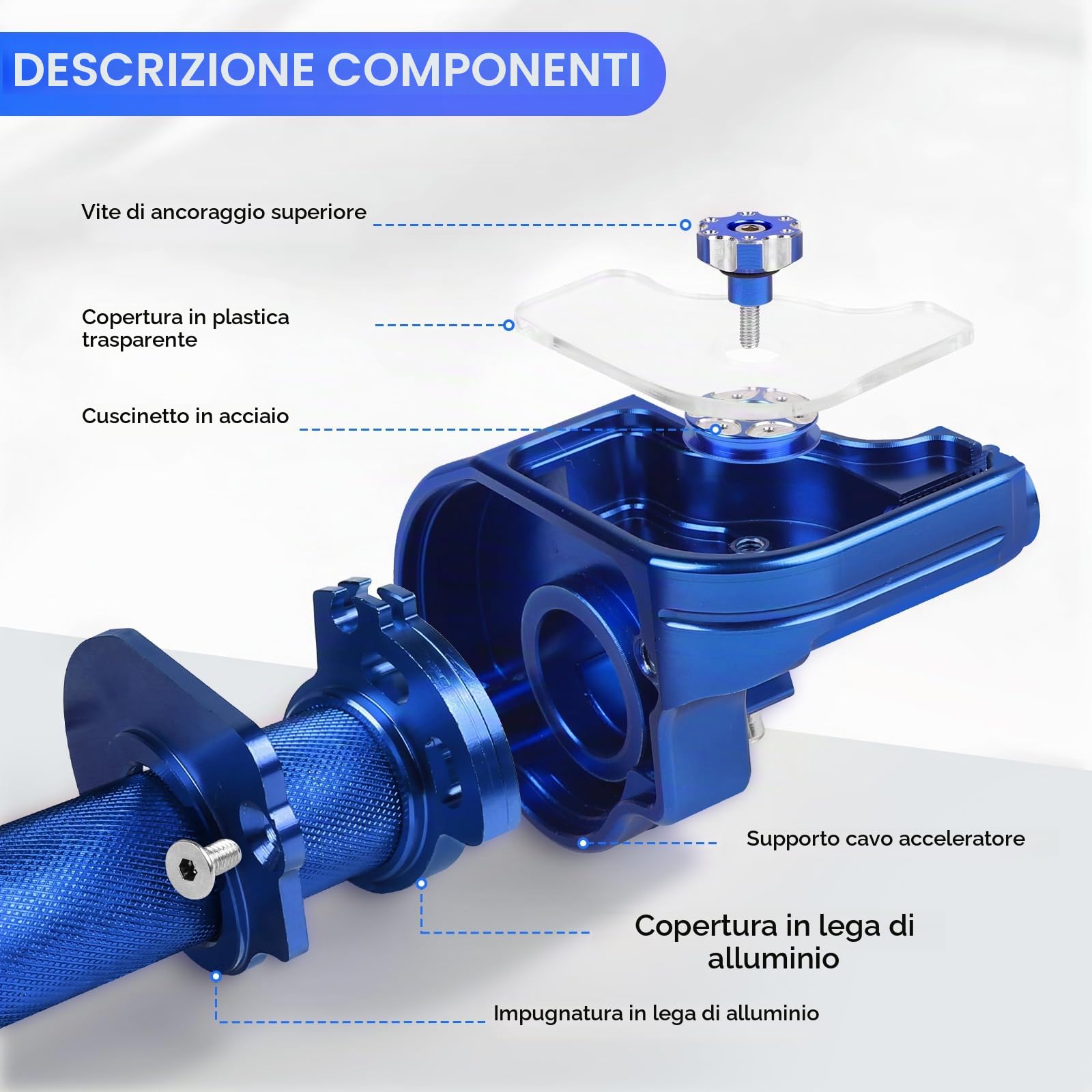 EXLECO Manopola Acceleratore Moto in CNC-Allu con Cavo 1,2M & Manopole, Blu | 22mm Manubrio dell'Acceleratore a Torsione con Anodizzazione, Comando Gas Rapido Moto 50cc-200cc per ATV Quad Pit Dirt Bike