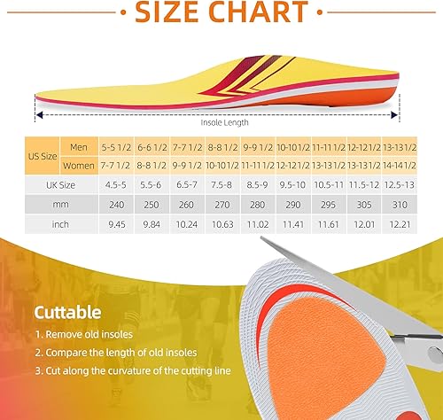 Miniatura 6 de Plantilla de alivio de fascitis plantar, resistente arco alto, soporte ortopédico para hombres y mujeres, almohadillas ortopédicas para pies planos,