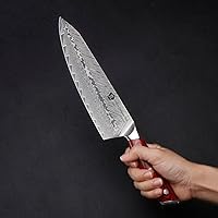 Vista 5 de WILDMOK Juego de 7 cuchillos de cocina de Damasco para cocina, cuchillo de chef profesional ultra afilado, cuchillo Santoku con mango G10