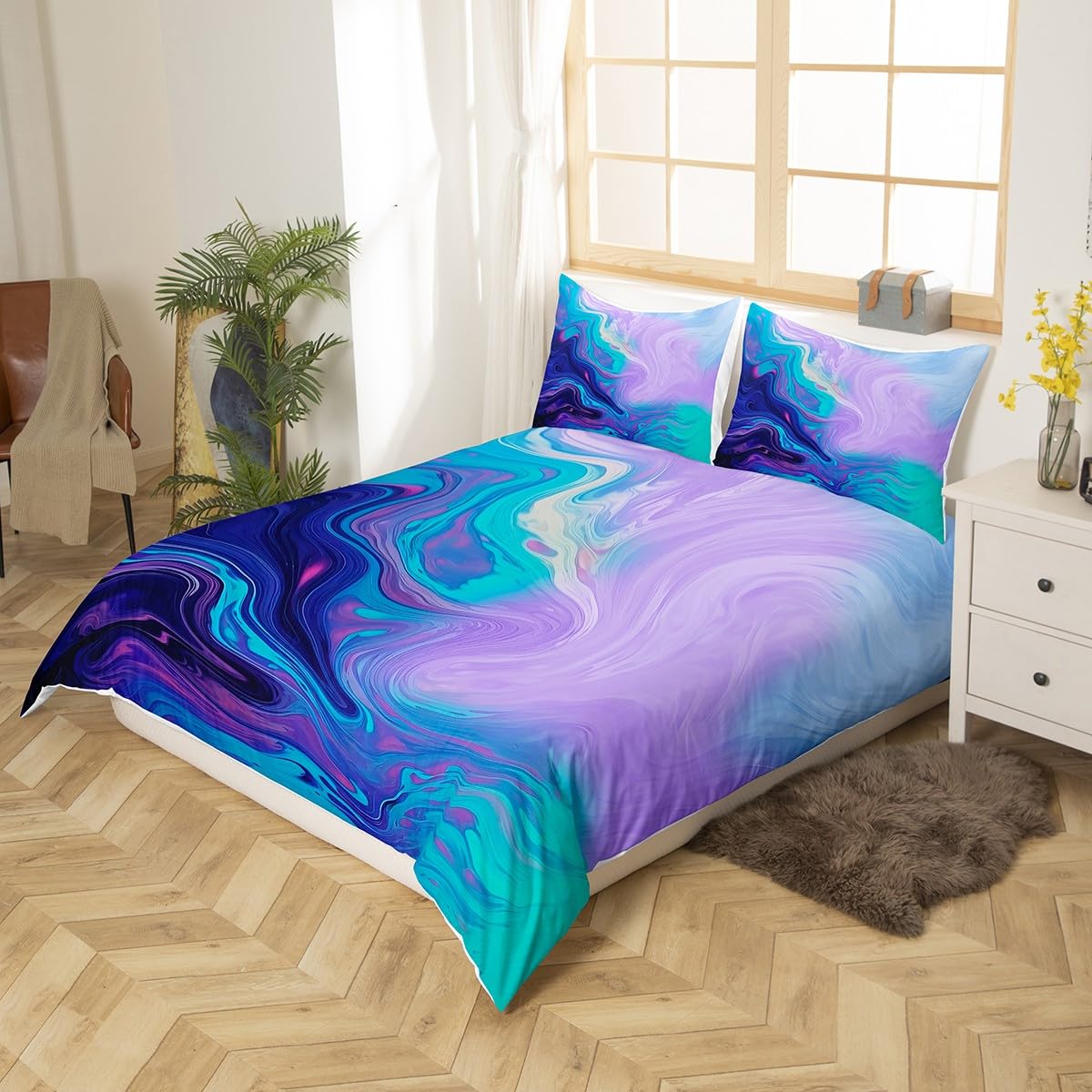 richhome Marble Printed Comforter Cover For Girls Teens Abstract Art Women Men Decorative Modern Bright Bedding Set Purple Teal King - Image 4
