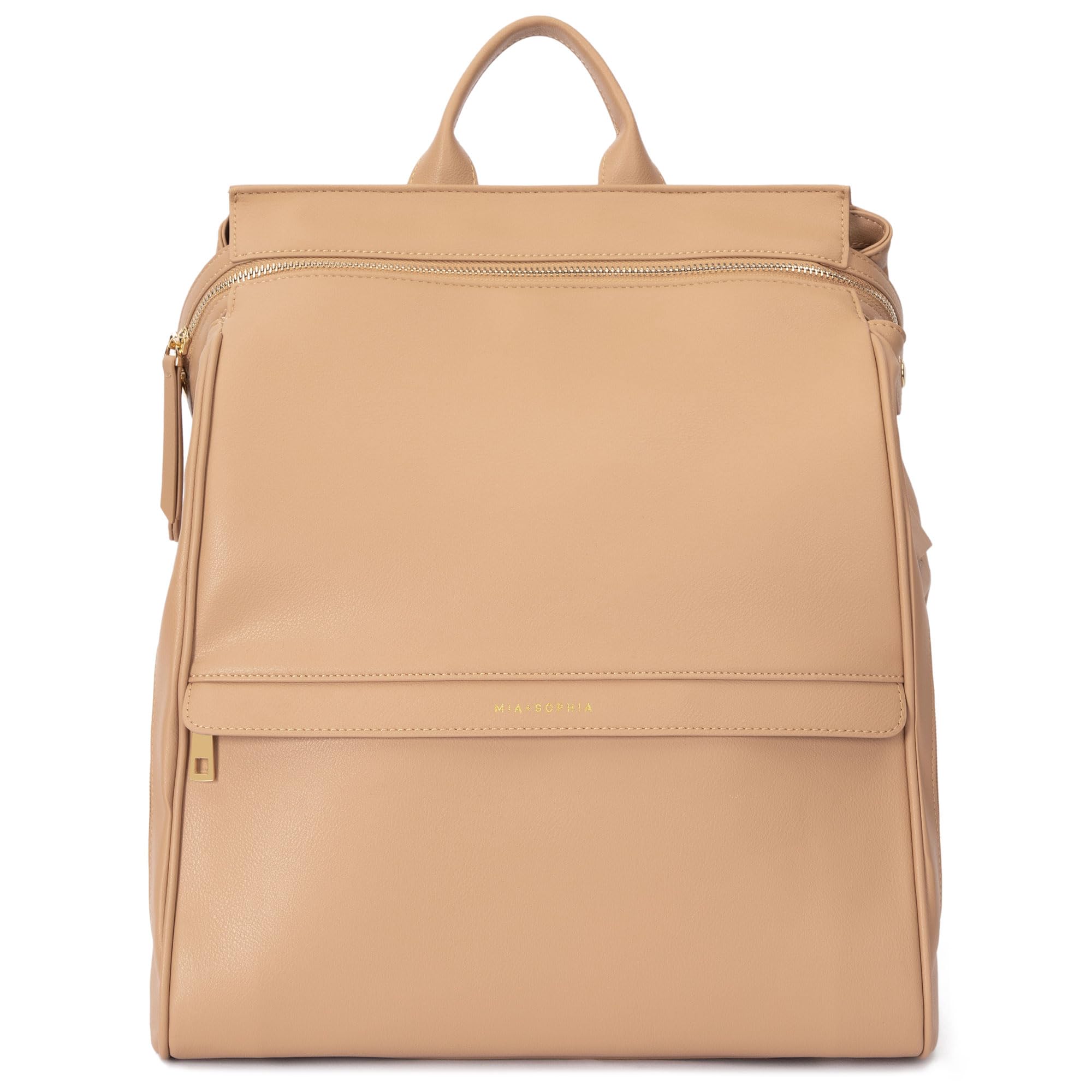 Leather Diaper Bag Backpack with USB Charging Port, Changing Pad, Stroller Straps, Bottle Holder (Brown Sophia)