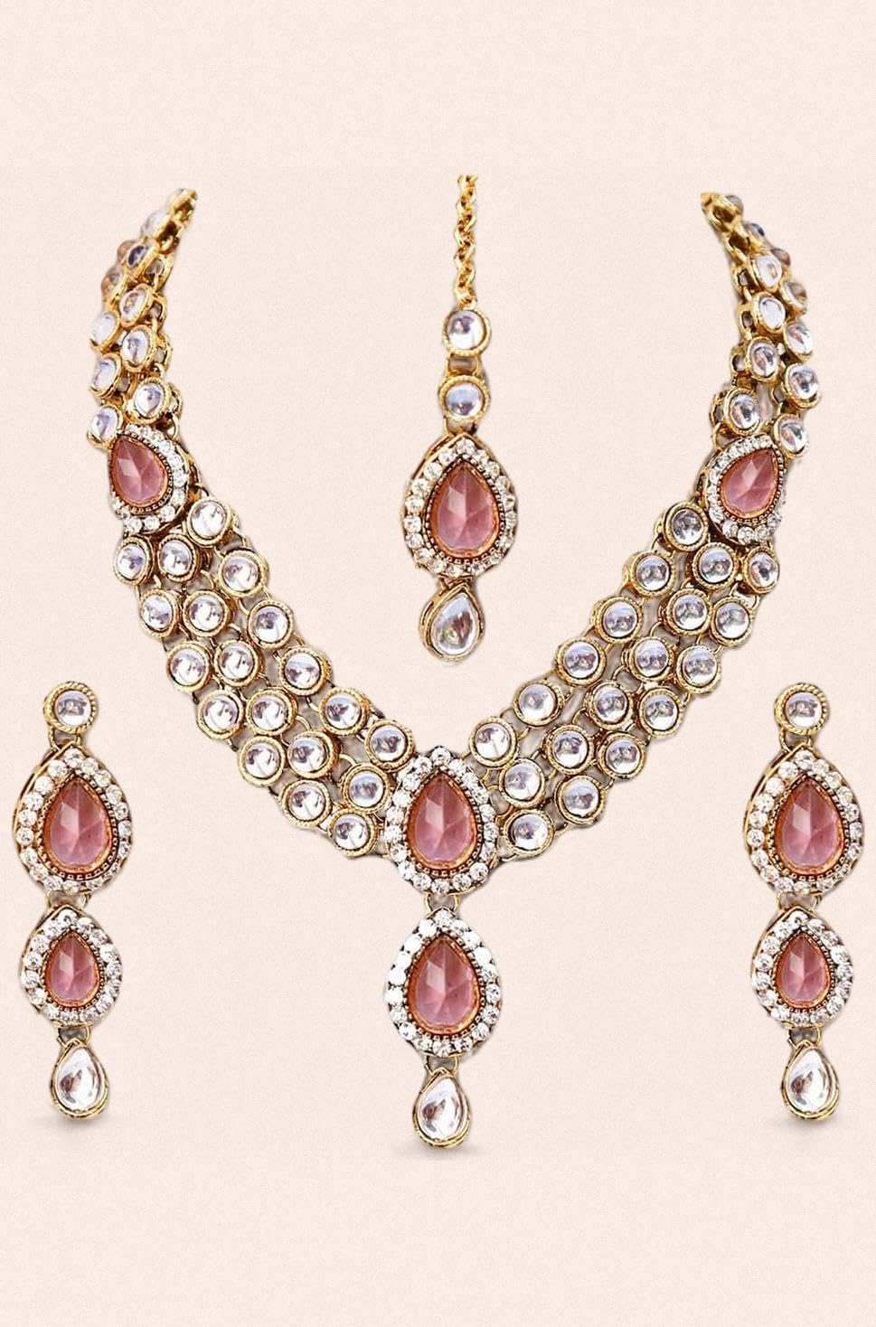 Gold Plated Kundan Traditional Necklace Jewellery Set for Women & Girls