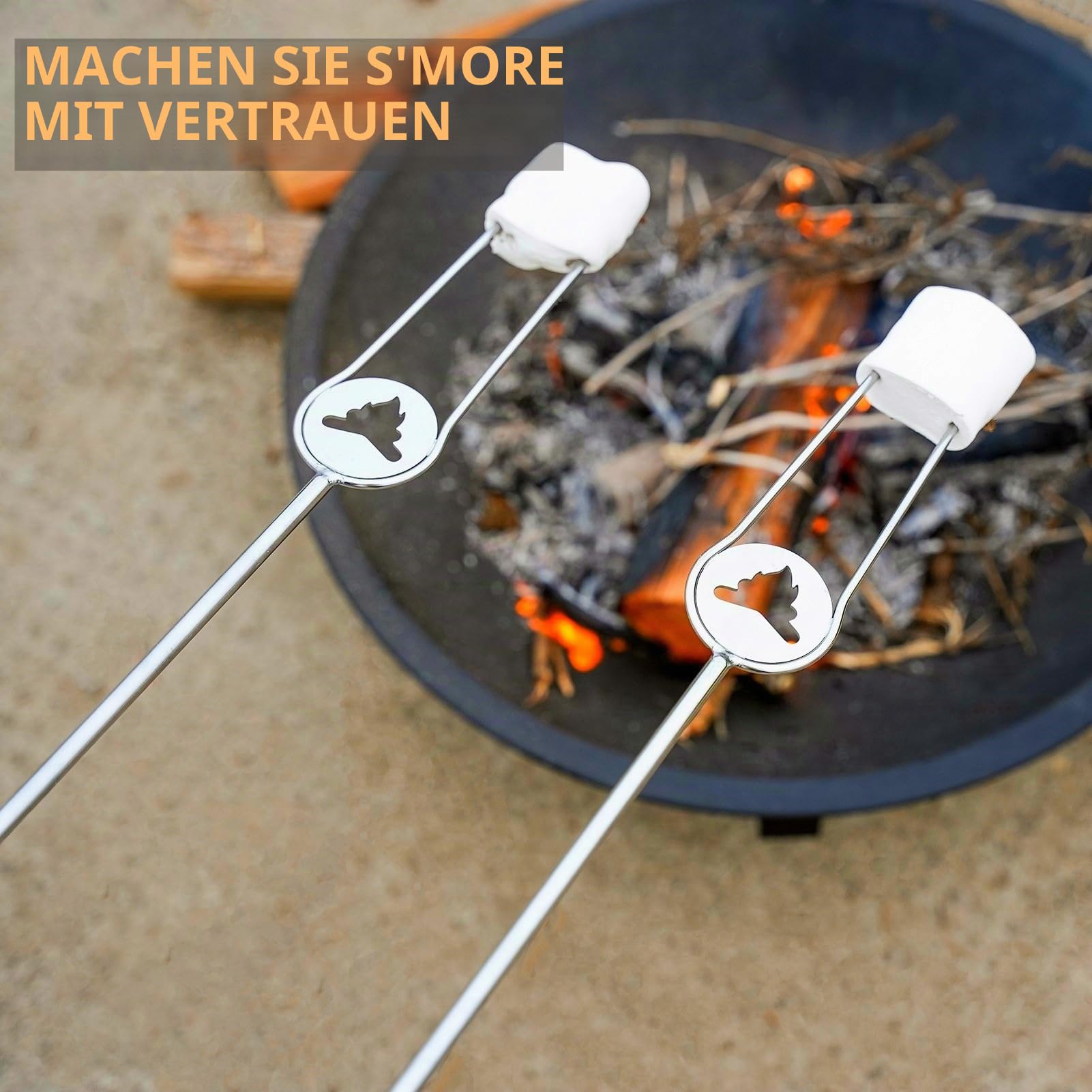 Begatter Grillspieße Lagerfeuer, Marshmallow Spieße Ausziehbar, Teleskop Barbecue Camping Grillgabel für Würstchen, mit Holzgriffen Inkl. Tasche (81cm)