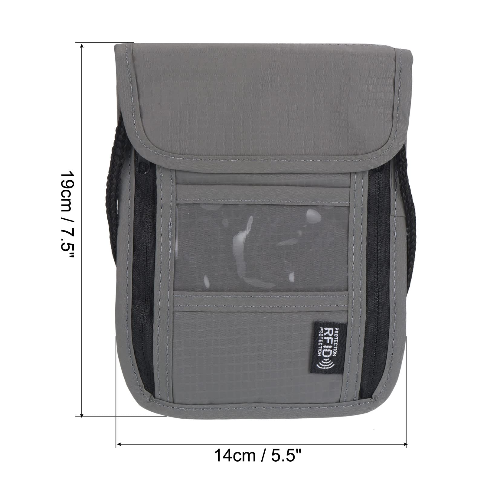 PATIKIL Collo Portafoglio Viaggio Borsetta, 2pz Passaporto Portafoglio RFID Blocco Impermeabile Collo Borsetta con Regolabile Cinturino per Donna e Uomo, Grigio
