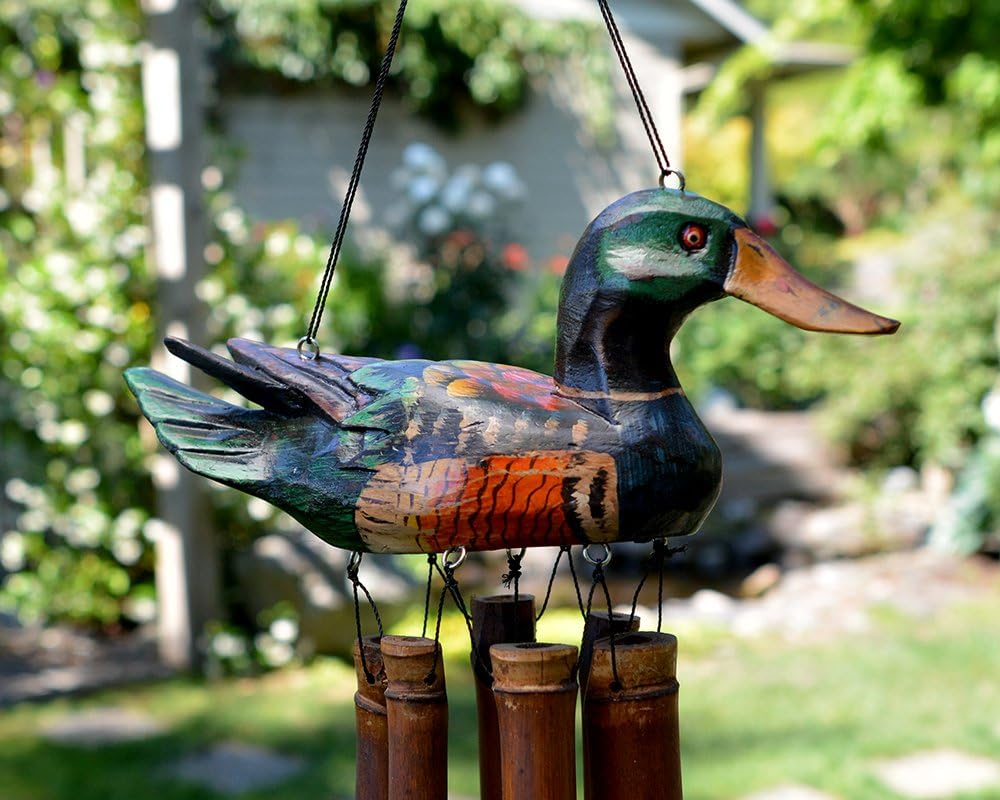 Wind Chime Bird Handcrafted Wooden Bamboo Mallard Outdoor Garden Decoration Lake Decor Gift Idea