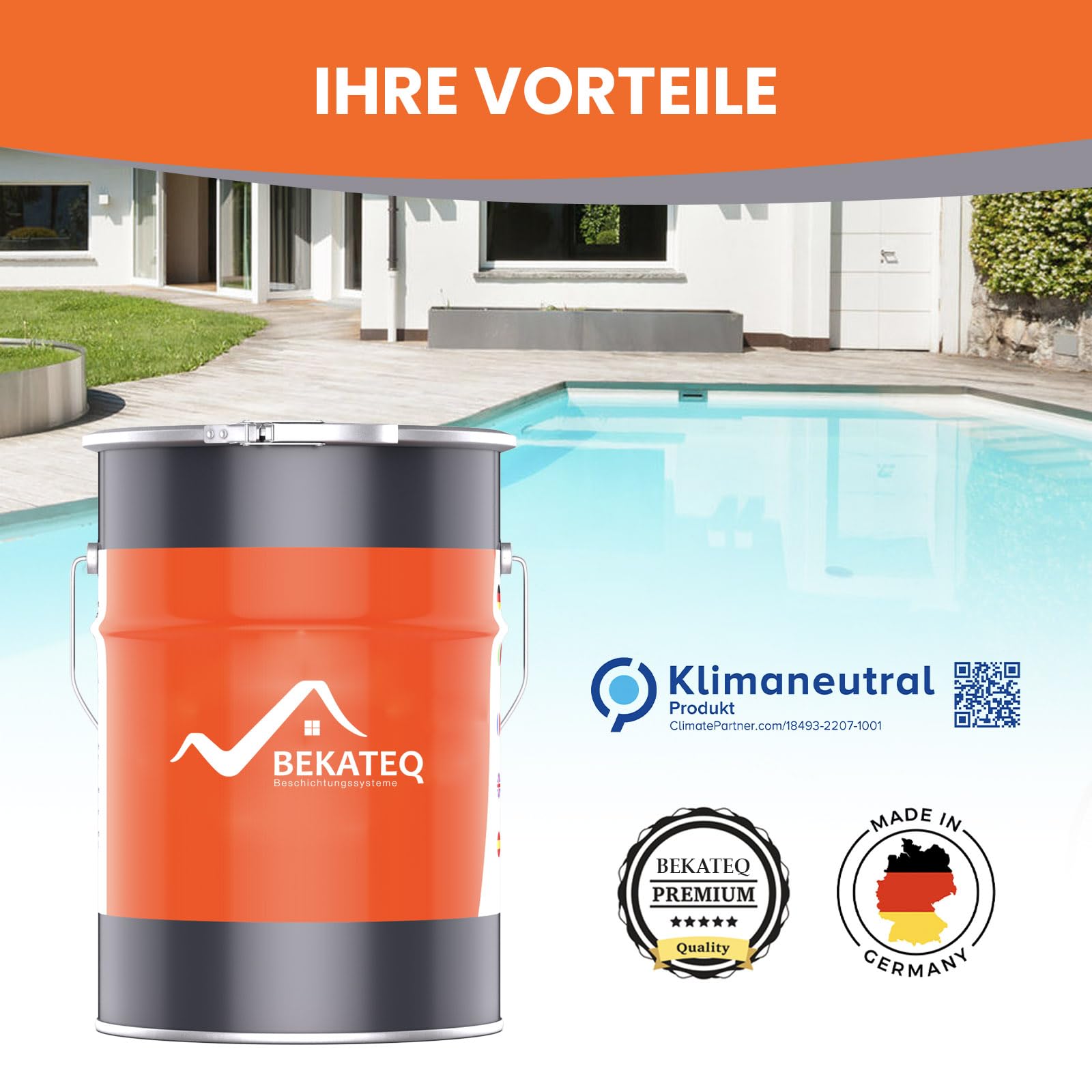 BEKATEQ BK-800EP 2K Poolfarbe 5KG RAL5015 Himmelblau - zweikomponentige PU Schwimmbadfarbe für Becken, Brunnen, Pools aus Beton, Stahl, GFK - schnelltrocknende & UV-feste Beschichtung
