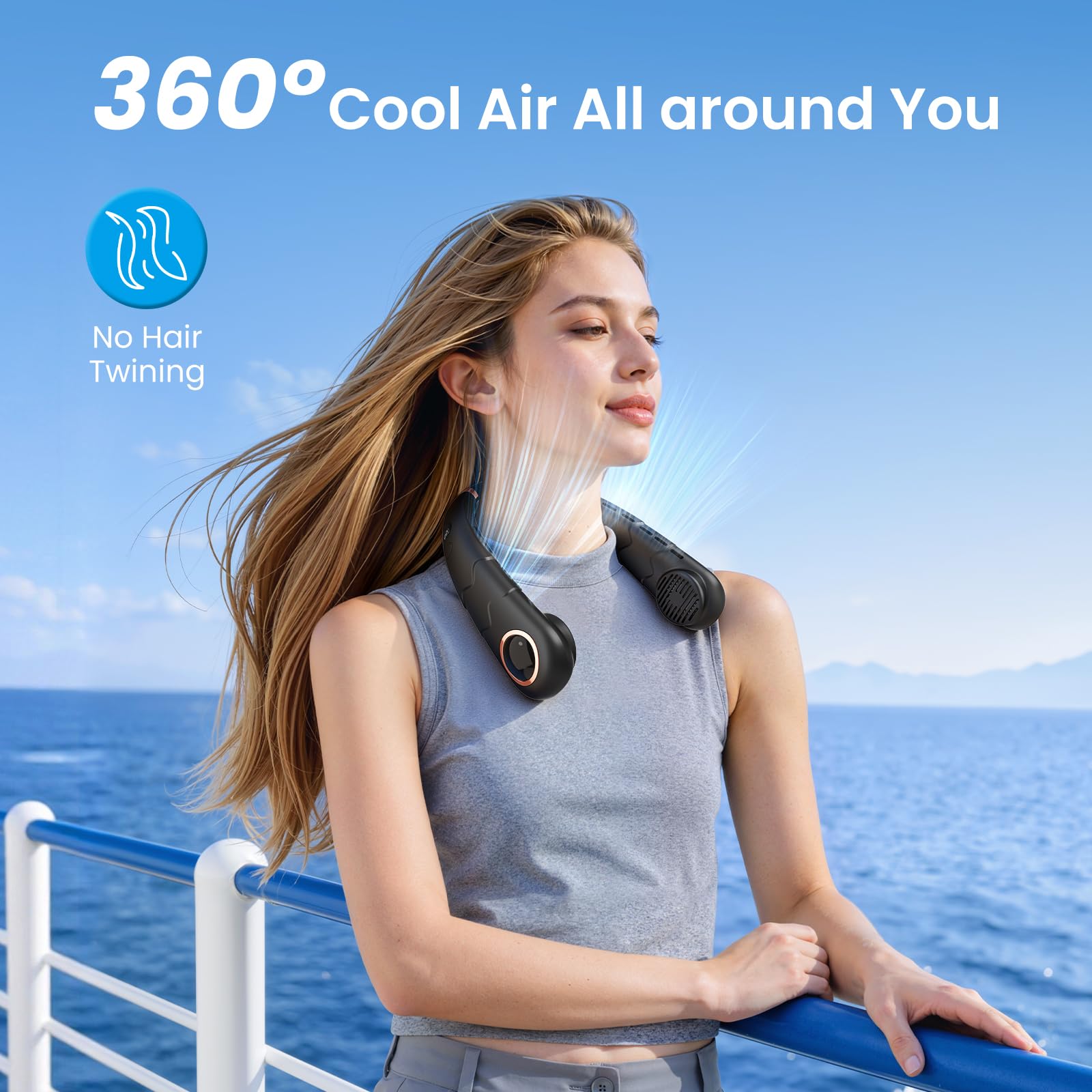 YAZEKY Ventilatore da Collo, Ventilatore da Collo Portatile USB Silenzioso Senza Lama con Flusso d'Aria a 360°,Mini Ventilatore Personale (Nero intenso)(black-3) (Nero)