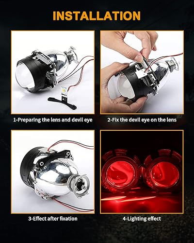 Miniatura 7 de Qasim Diablo Eye Demon Eye Red Evil Eyes Faros Lentes DRL Luz de Correr Diurna 12V DC para 2.8 pulgadas BI Xenon Proyector Lente Accesorios de Coche