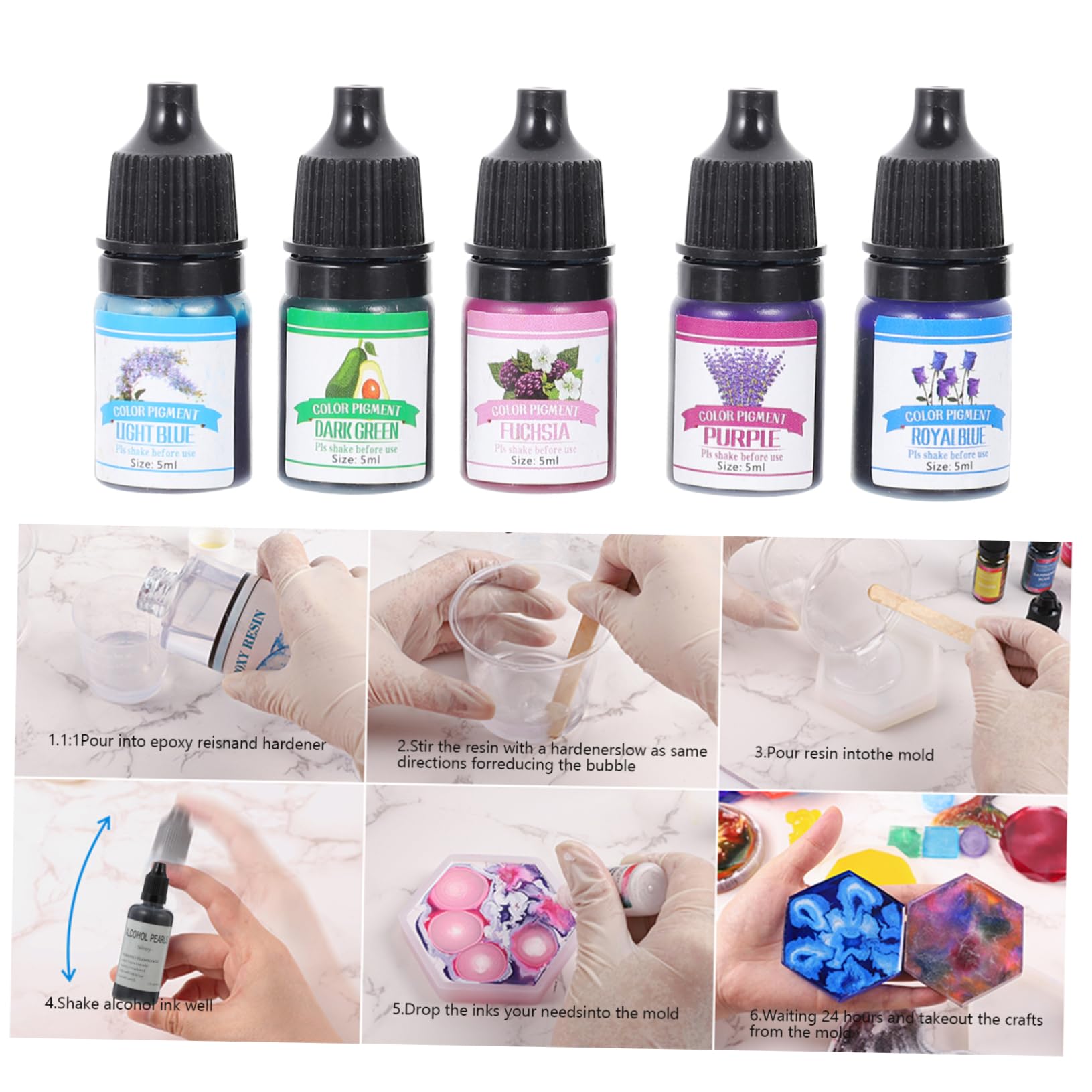 Pigmento per Resina Epossidica Colorato, 24 Colori, Concentrato, in Plastica, per Creazioni Fai da Te Resina