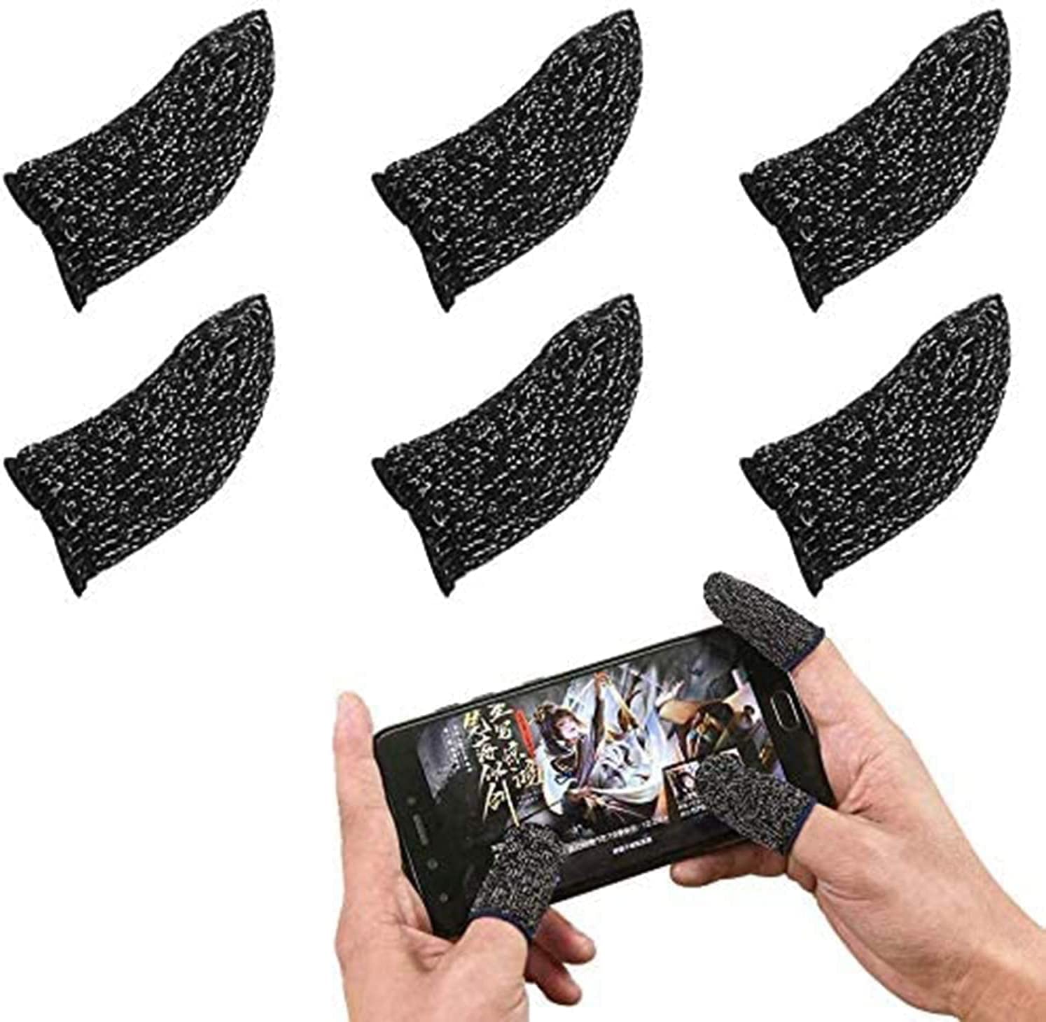 Touch Screen Finger Sleeve, Mobile Game Finger-Cot, Ultra-Thin Anti-Sweat Breathable Silver Fiber Sensitive Touch Finger Sleeve, for Android IOS Mobile Games