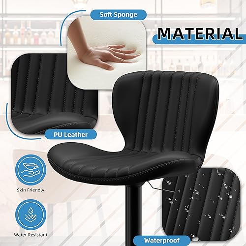 Miniatura 7 de Shintenchi Juego de 4 taburetes de bar modernos giratorios, taburetes de bar de cuero sintético de altura de mostrador, sillas de isla tapizadas con