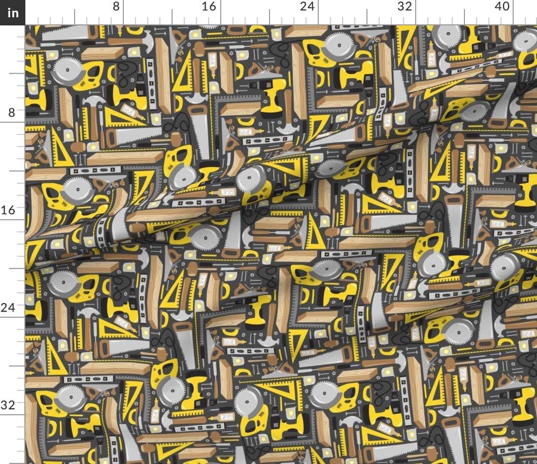 Spoonflower Fabric - Gray Yellow Wood Saw Tools Man Dad Novelty Printed on Petal Signature Cotton Fabric by The Yard - Sewing Quilting Apparel Crafts Decor