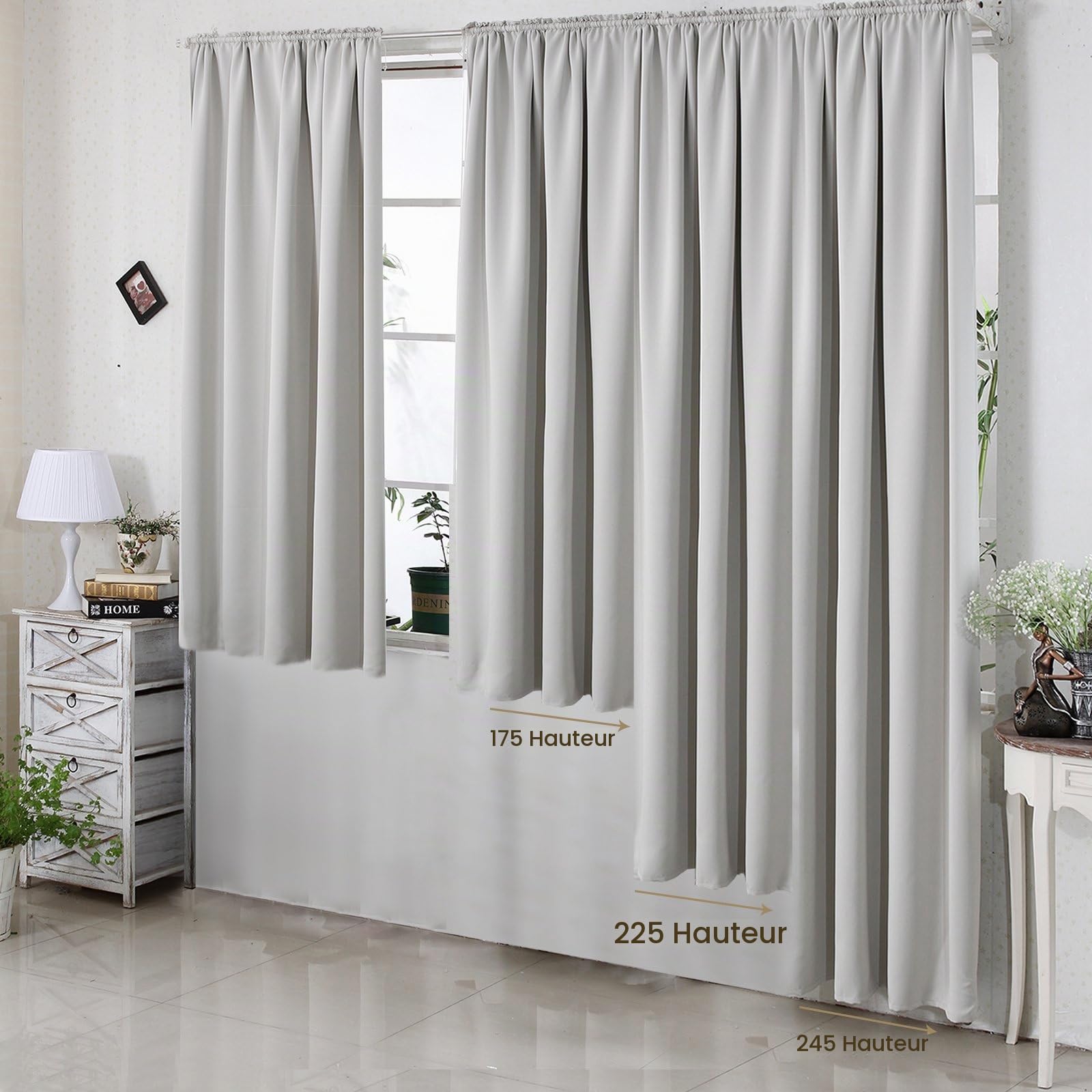 WOLTU Lot de 2 Rideaux Occultant avec Galon Fronceur, 135x225cm, Sable | Isolation thermique, Protection lumière, Réduction du bruit, Salon et chambre, Dimensions variées, Pose facile