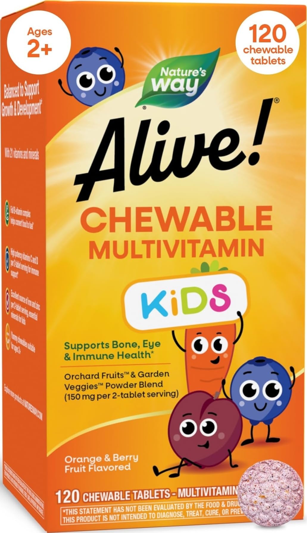 Nature's Way Alive! Children’s Chewable Multivitamin, Cherry, 120 ct 120 Count (Pack of 1)