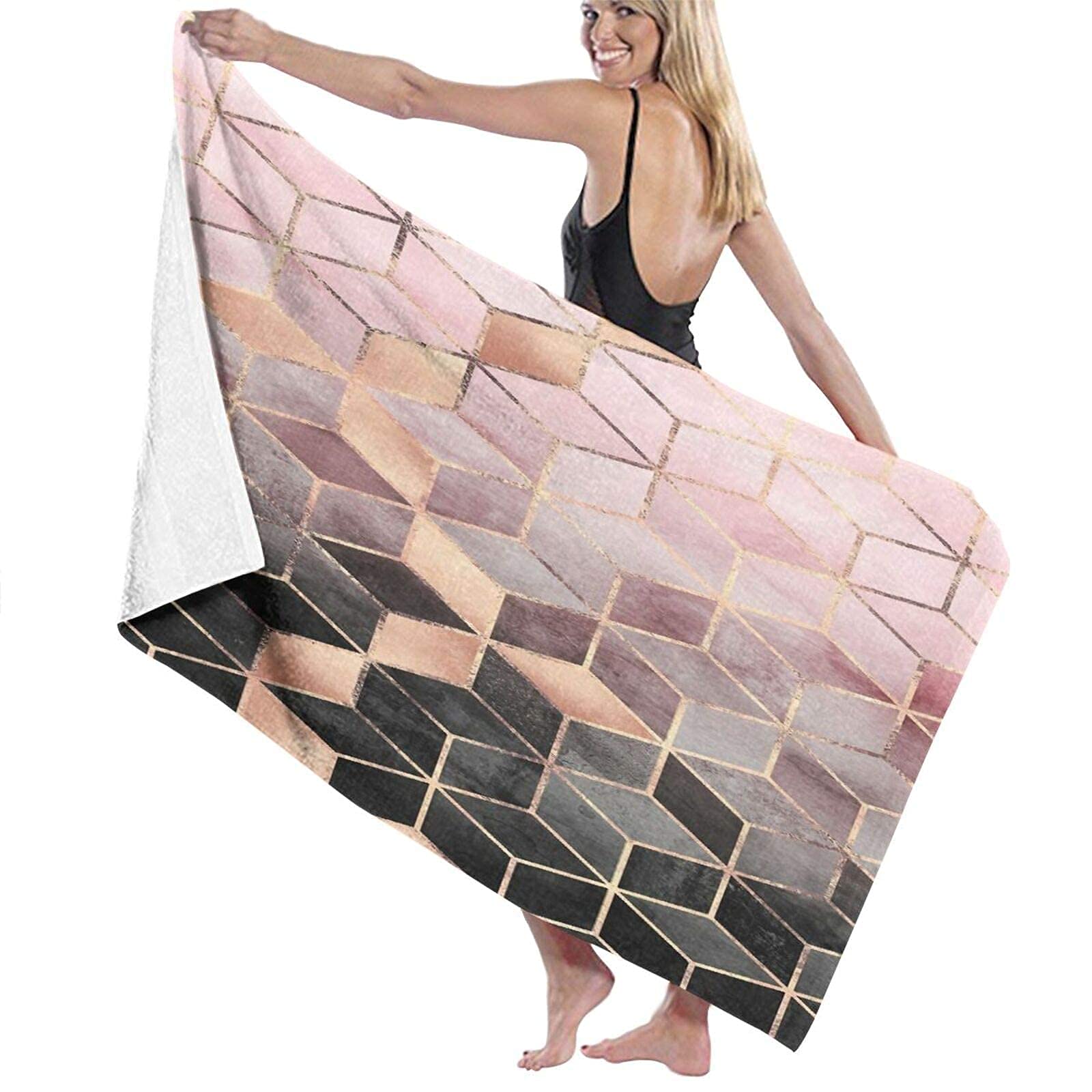 Lsjuee Black and White Geometric Beach Towels Men Funny Sandproof Superfine Fiber Beach Towel Microfiber Beach Towel for Swimming Other Water Activities Honeymoon Gym Fitness Picnic Pool 32INx52IN