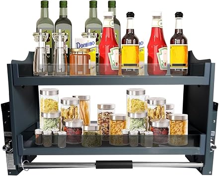 36 Pull Down Shelf for Upper Cabinets,2-Tier Pull Down Cabinet Organizer, Pull Down Spice Rack Cabinet Shelf36 Inch