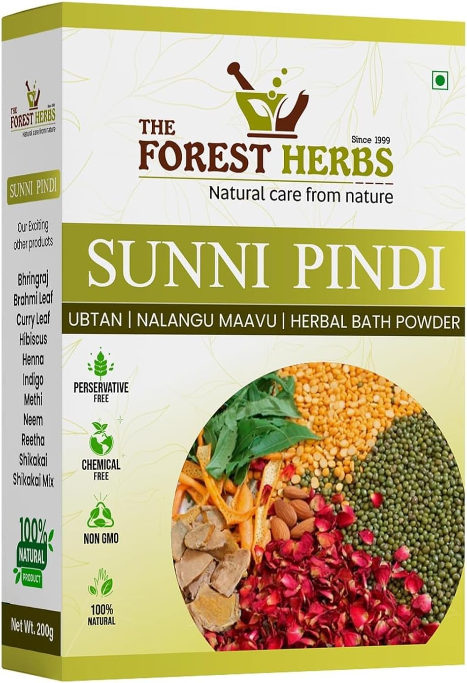 The.Forest.Herb's Natural Care From Nature Sunnipindi Herbal Bath Powder Ubtan Body Scrub Face Pack - Tan Removal - Ancient Ayurvedic Healing - Enriched With Herbs 200 G (Pack Of 1)