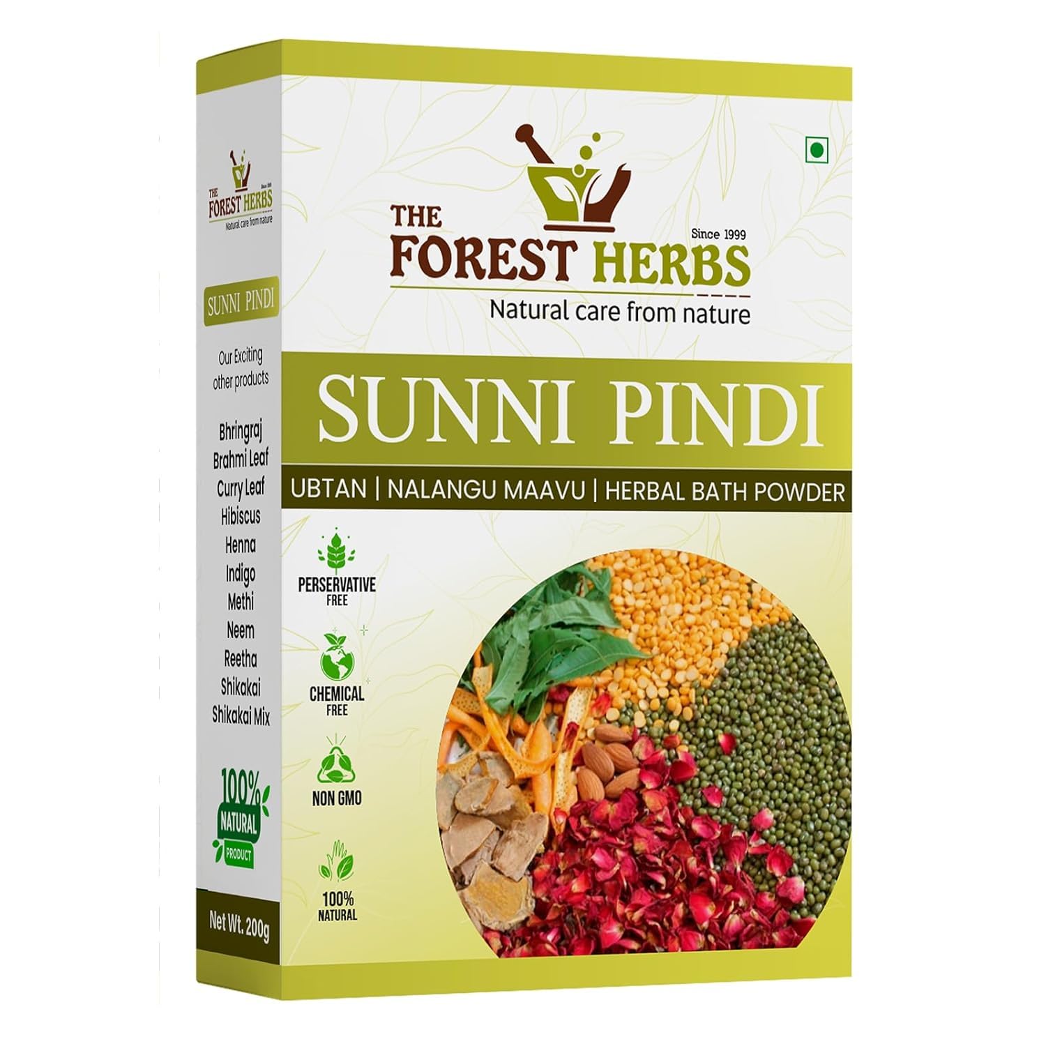 The.Forest.Herb's Natural Care From Nature Sunnipindi Herbal Bath Powder Ubtan Body Scrub Face Pack - Tan Removal - Ancient Ayurvedic Healing - Enriched With Herbs 200 G (Pack Of 1)