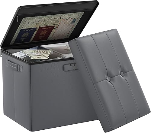 DocSafe Otomana de almacenamiento con cerradura, taburete otomano plegable ignífugo con almacenamiento seguro para documentos importantes, taburete