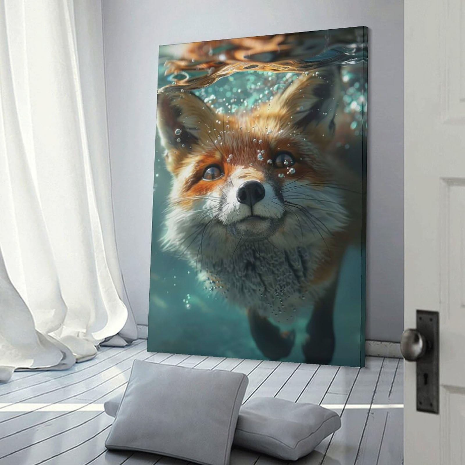 Junmoney Canvas Wall Art Fox Sea, 12x18inch(30x45cm), for Living Room, Bedroom, Office Or Hallway, Decorative Artwork with Broad Appeal