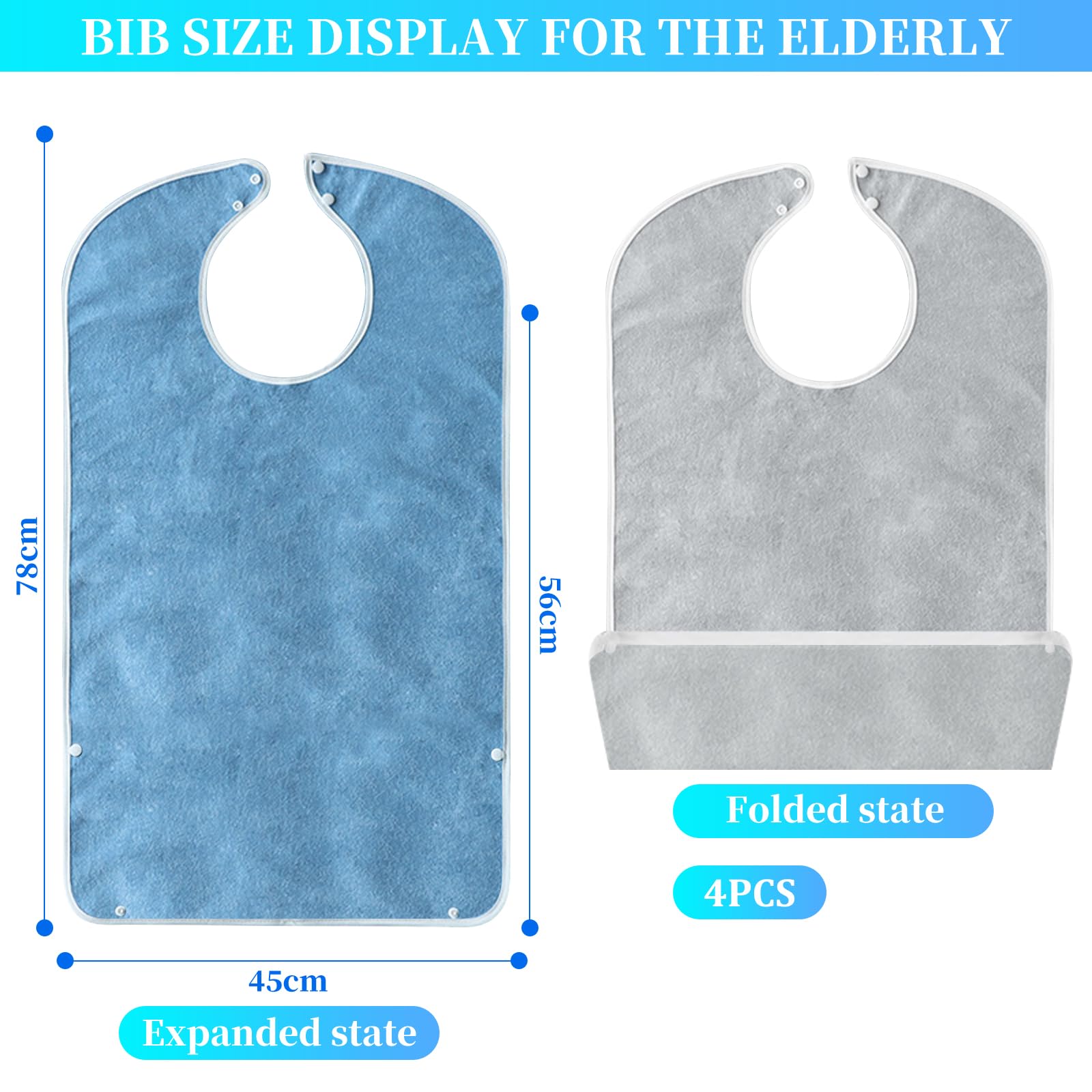 Baberos para adultos, paquete de 3 unidades, resistentes al agua, baberos para adultos, con botones de presión y guardabarros, protector de comida impermeable para hombres, mujeres, ancianos y