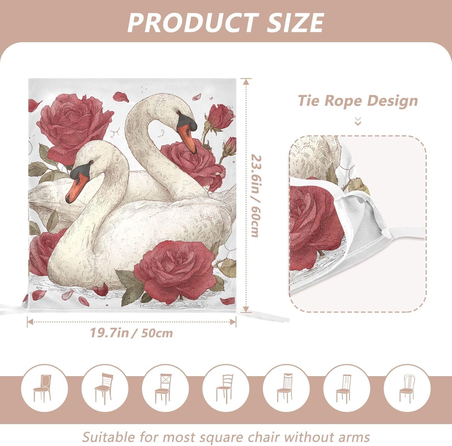 ALAZA Swan and Roses Chair Back Cover Set of 6, Washable Reusable Removable Chair Slipcovers Decorative Chair Cover for Home Kitchen Wedding Party