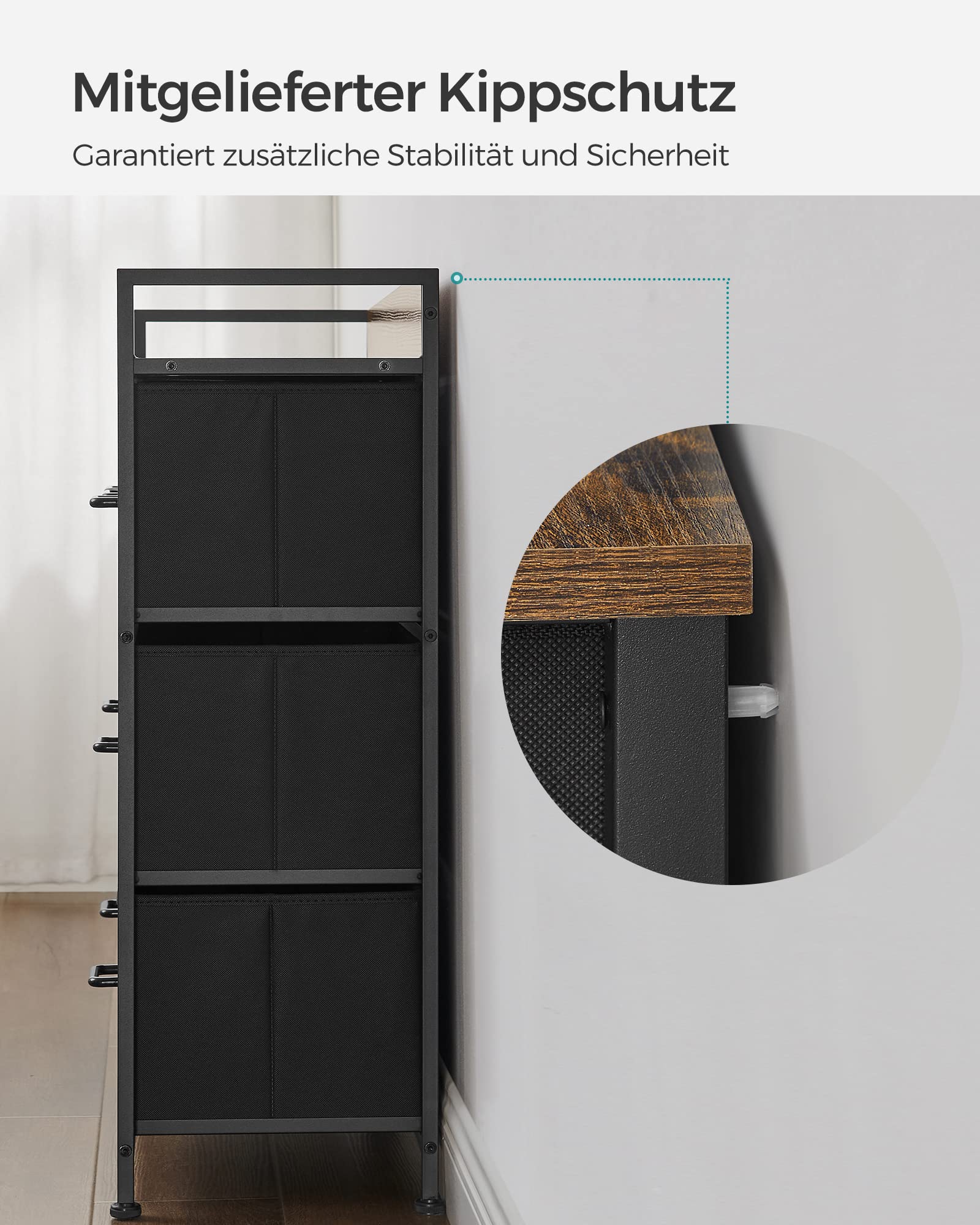 SONGMICS BELLAH Kollektion - Kommode, Schrank, 7 Stoffschubladen mit Griffen, Metallgestell, Industrie-Design, vintagebraun-tintenschwarz LTS137BH01