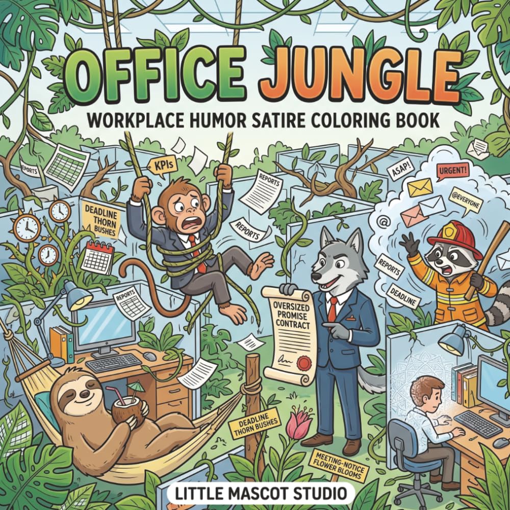 Office Jungle: Workplace Humor Satire Coloring Book: Simple Designs of Funny Workplace Satire and Sarcastic Quotes | Passive Aggressive Corporate Humor Book for Overworked Employees and Coworkers