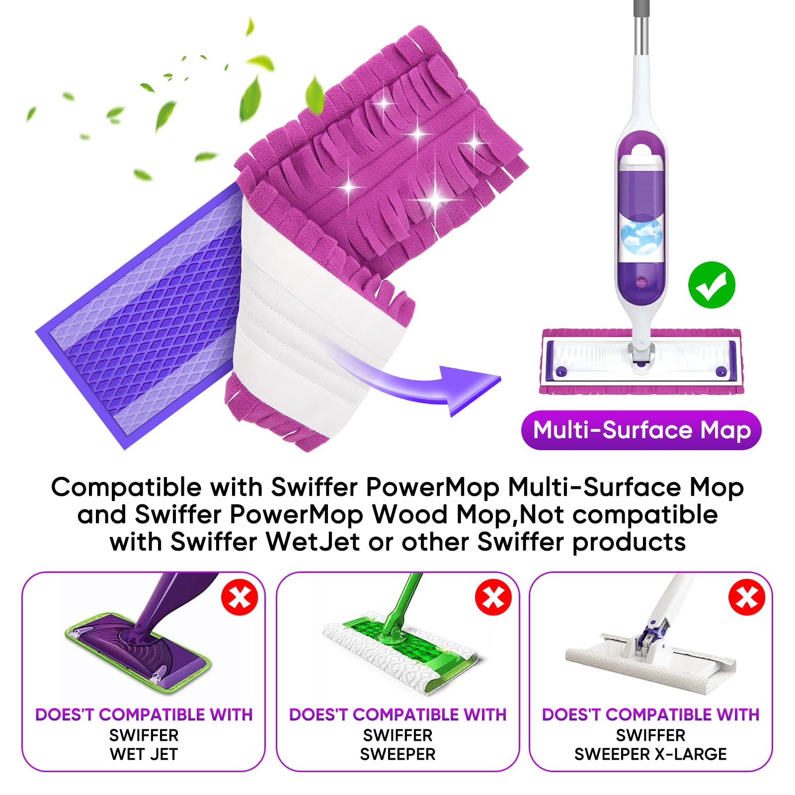 Lot de 8 recharges pour balai à franges Swiiffer Power Mop Multi-Surface Wood Mop - Lavables et réutilisables - En microfibre - Pour tous les sols - 2 jaunes + 2 violets + 2 bleus + 2 gris