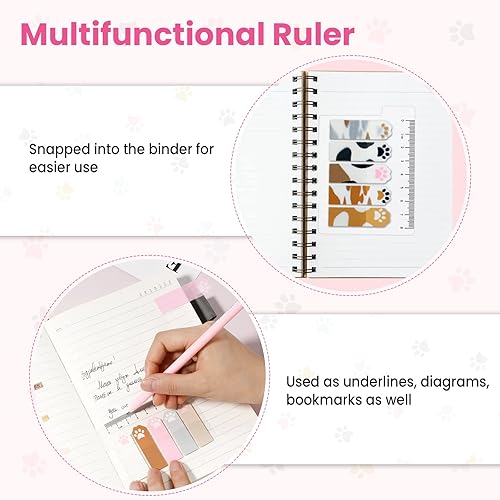 Miniatura 4 de NEWEST 400 pestañas adhesivas de patas de gato, bonitos marcadores de página, pestañas adhesivas translúcidas de índice con regla, pestañas de