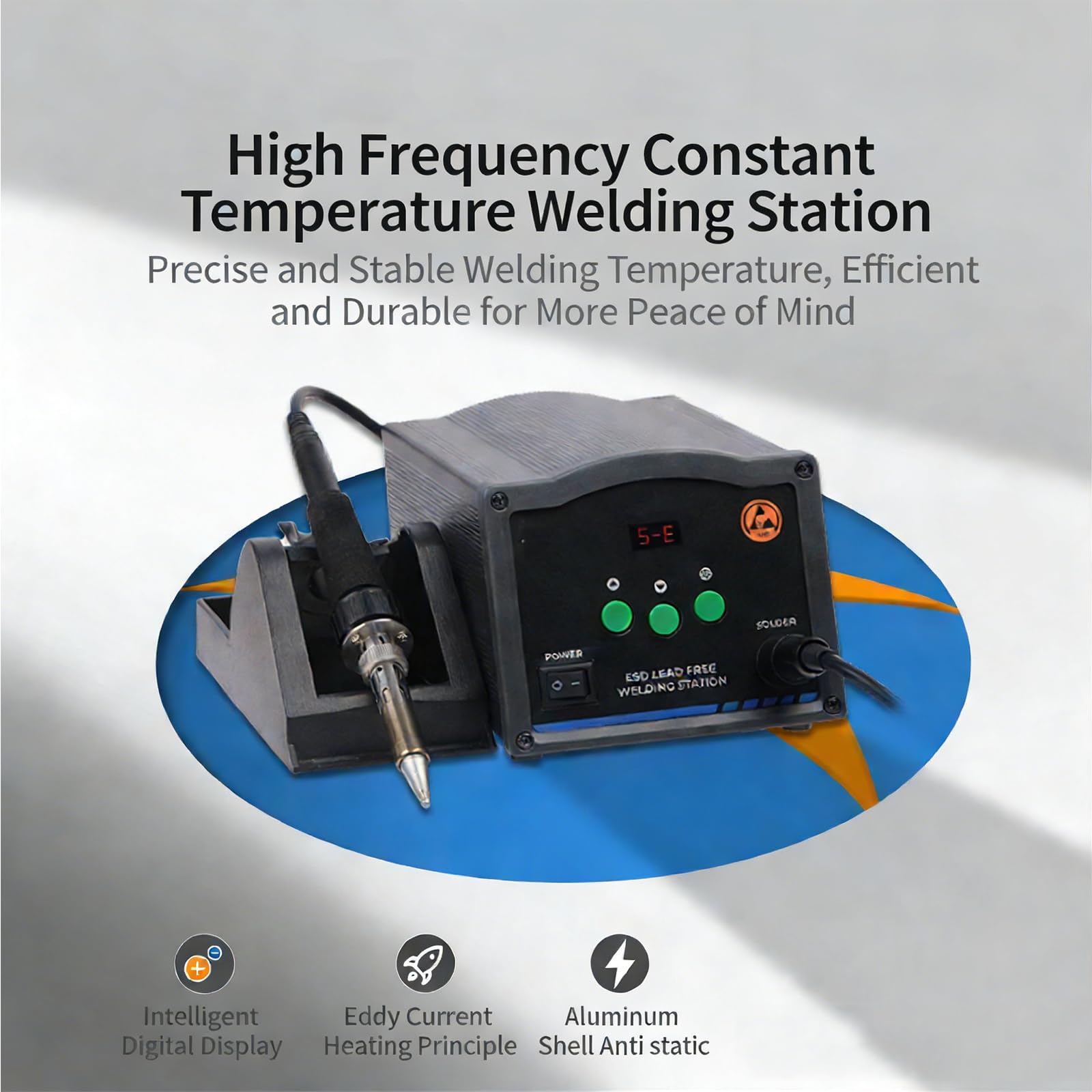 220V Zestaw do lutowania gorącym powietrzem na stole spawalniczym, regulowana temperatura 200℃~420℃, wyświetlacz LCD, długość kabla uchwytu 135 cm, idealny do przeróbek