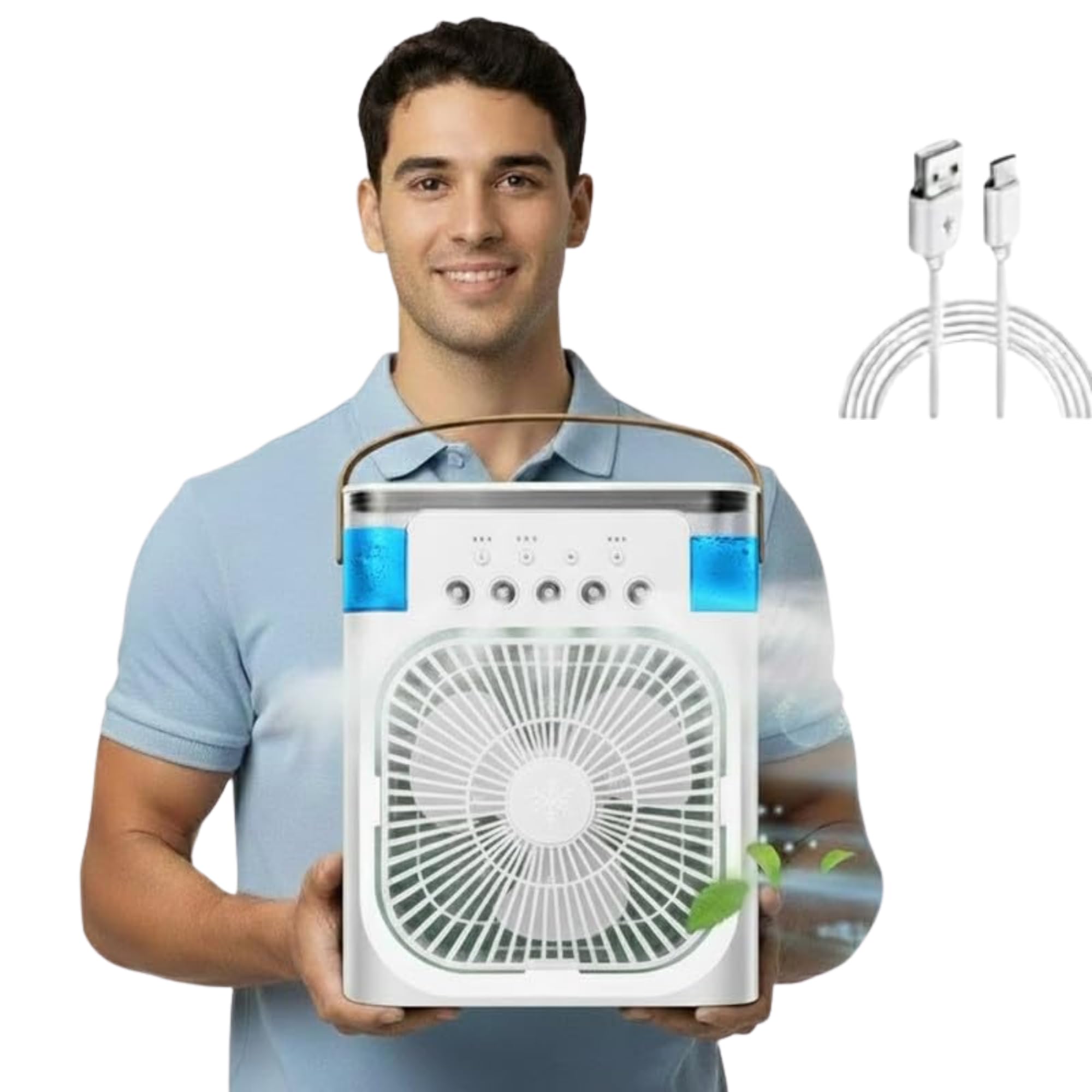 Drumstone TopRated 𝟏𝟓𝐘𝐫 𝐖𝐚𝐫𝐫𝐚𝐧𝐭𝐲 Portable Air Conditioner Fan, Mini Evaporative Cooler with 1/2/3H Timer, 3 Wind Speeds & 3 Spray Modes - White, USB Powered Adjustable LED Light Timer