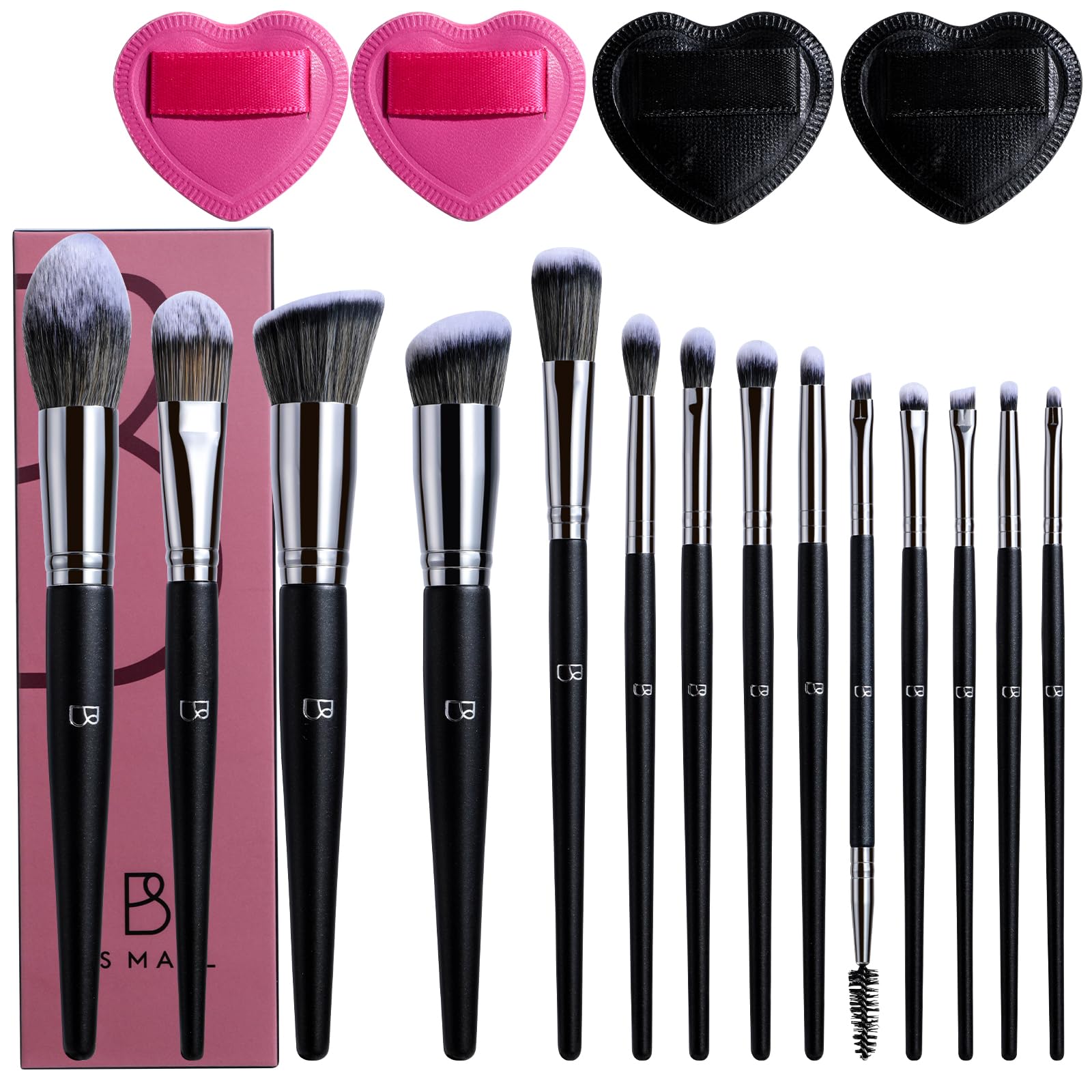 BS-MALL Professional 14 Pcs Makeup Brushes Set With 4 Mini Makeup Blending Sponge - Foundation Brush, Powder Puff & Make — beauty deal on Shopping With Noya