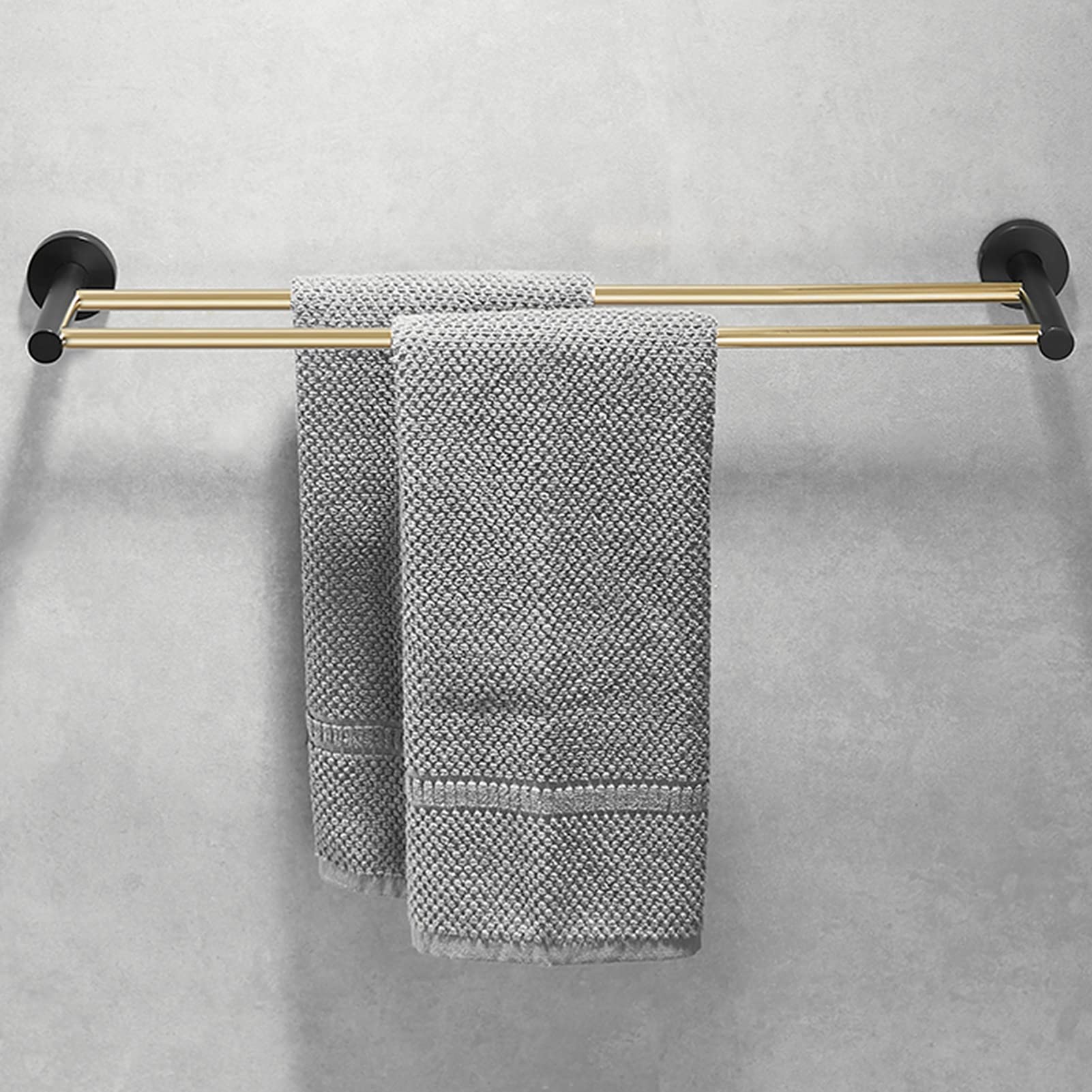 Torre Doble Torre de Cobre Blanco Redondo Barra de Toalla 40 cm / 50 cm / 60 cm, suspensión de Torre montada en la Pared para baño Cocina-Negro + Oro, Cromo (Size : 50cm)