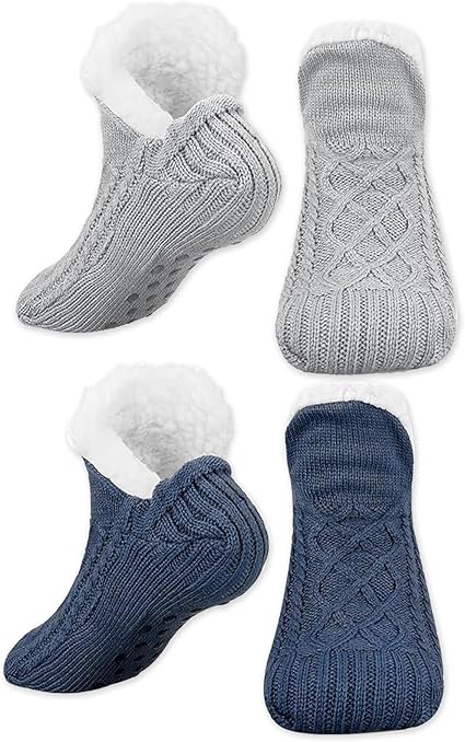 2 Paires Chaussons-chaussettes Antidérapants - Taille 37-42, Doublure Polaire Chaude, Semelle Silicone, Pour Homme Et Femme