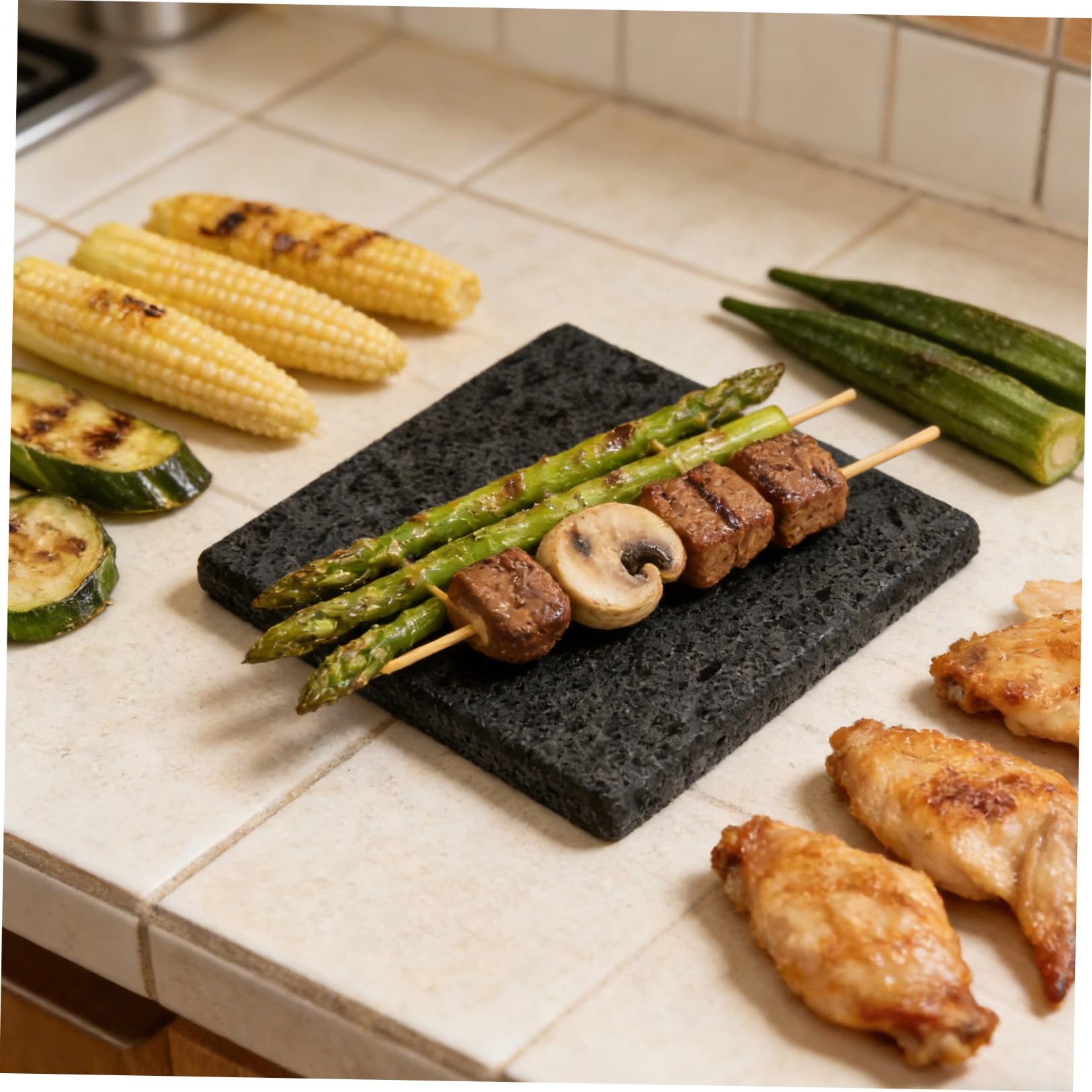 VICASKY Pietra Lavica per Cottura Coreana in Roccia Nero, 20x20x1.5 Cm, Padella per Grigliare senza Fumo per Casa e Cucina Indoor Design Tradizionale